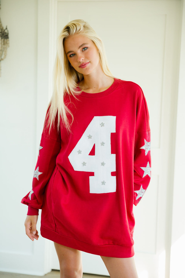 CUSTOM NUMBER PATCH PULLOVER DRESS PULLOVER Judith March S/M RED - AS PICTURED