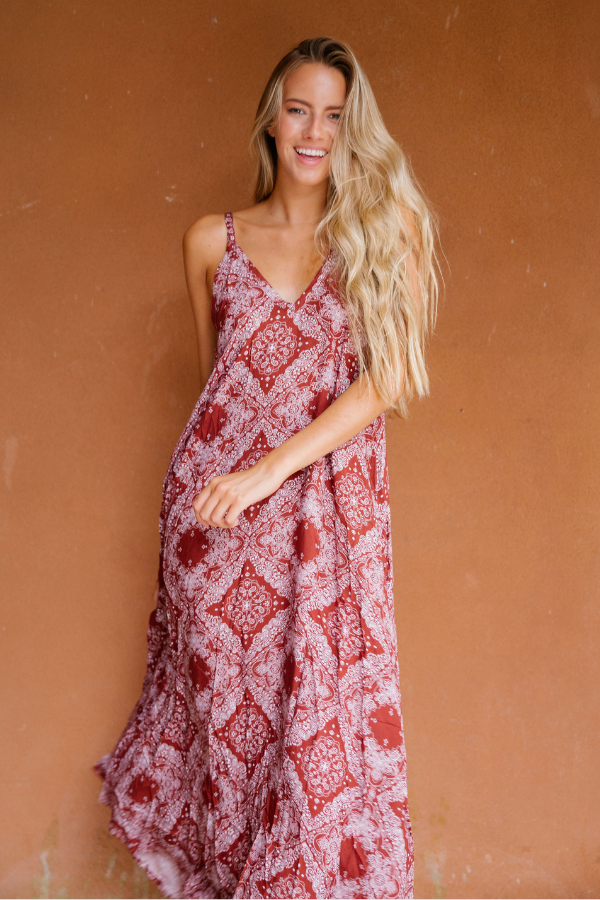 DARK RED BANDANA DRESS