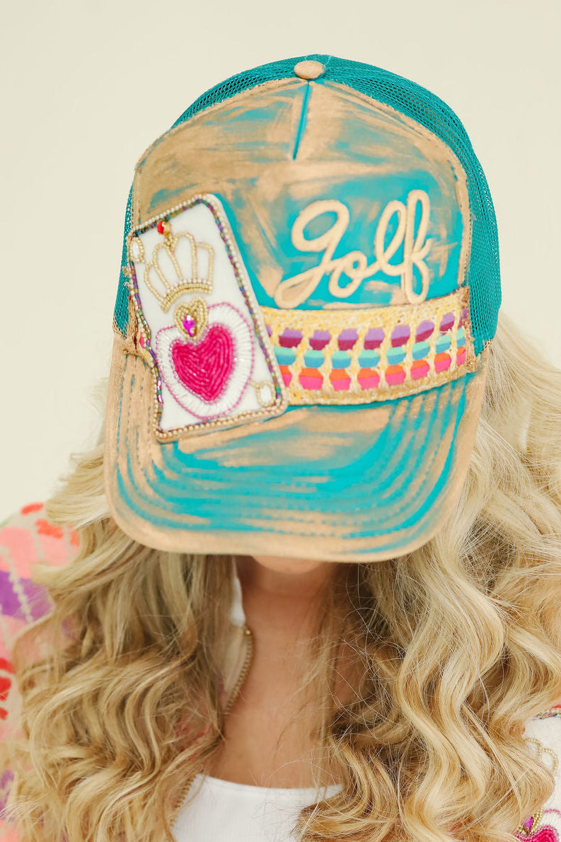 QUEEN OF GOLF TURQUOISE TRUCKER HAT HAT Judith March