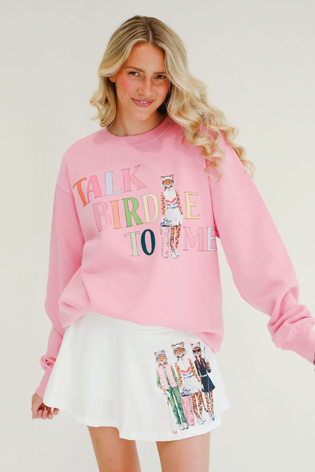 TALK BIRDIE TO ME TIGER PINK PULLOVER PULLOVER Judith March