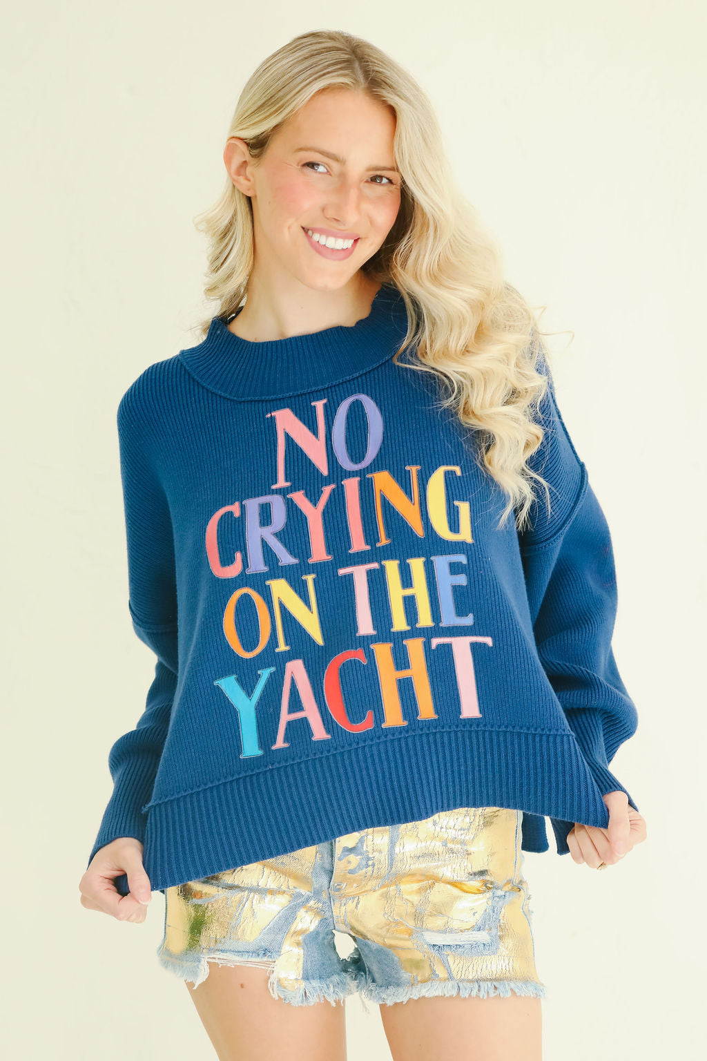 NO CRYING ON THE YACHT NAVY SWEATER SWEATER Judith March