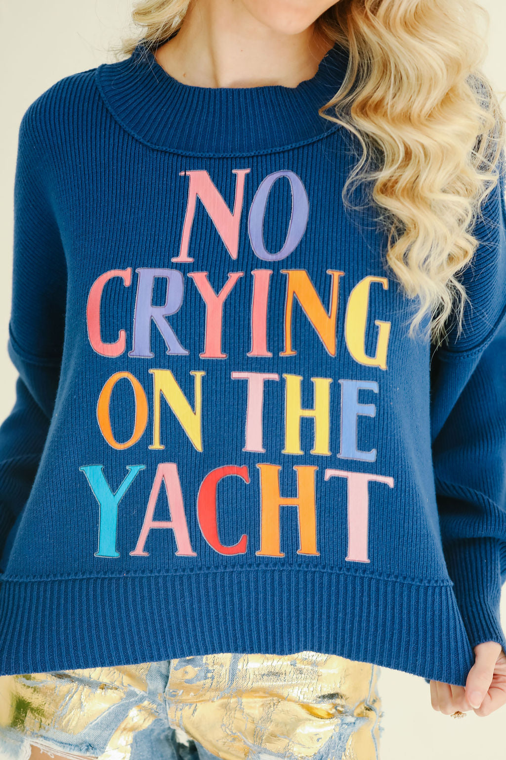 NO CRYING ON THE YACHT NAVY SWEATER SWEATER Judith March