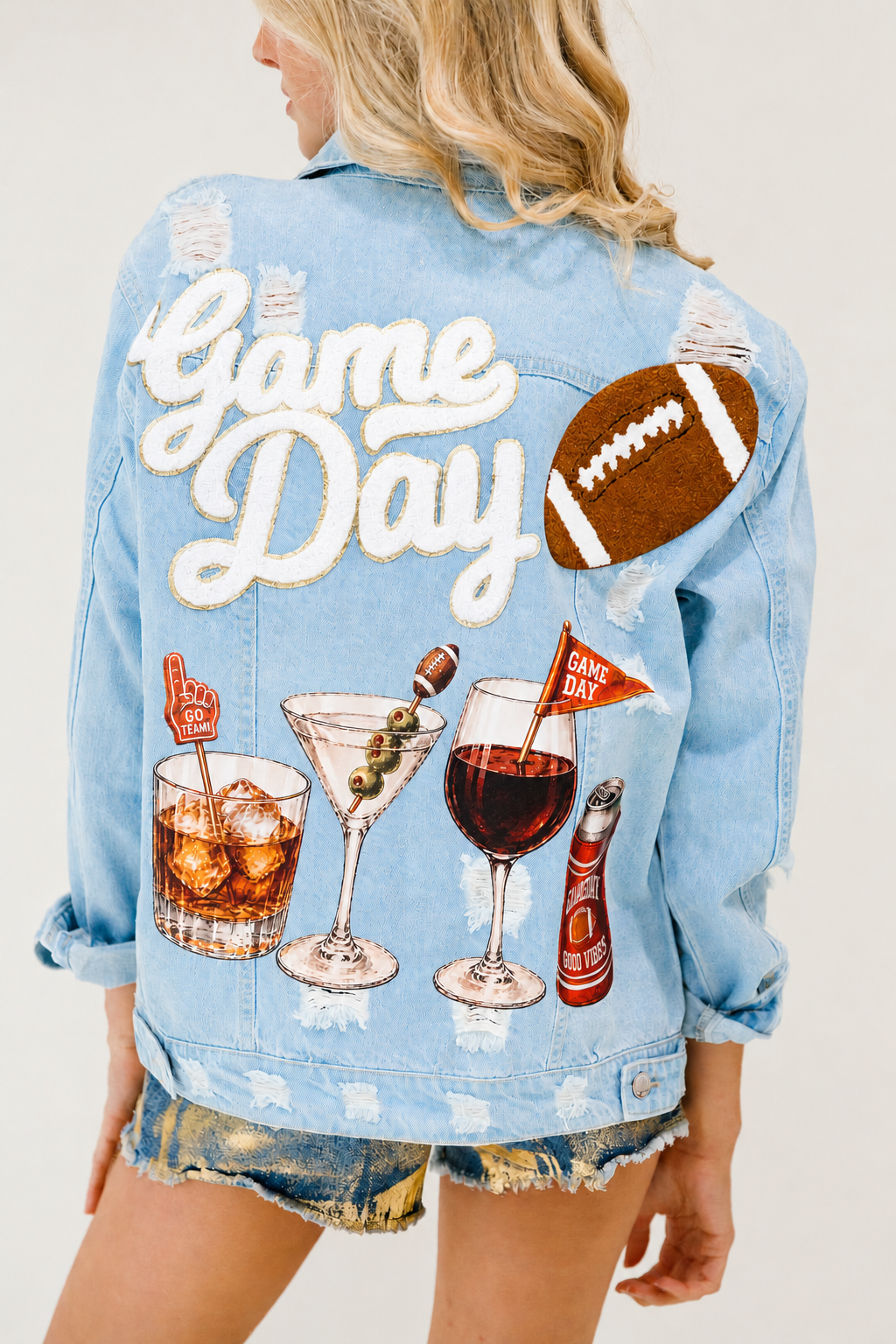 COCKTAILS & KICKOFFS DISTRESSED DENIM JACKET – Judith March