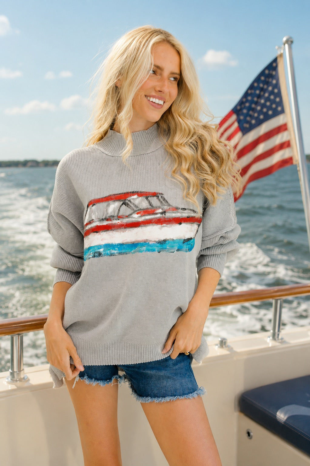 YACHT SEASON HAND PAINTED SWEATER SWEATER Judith March