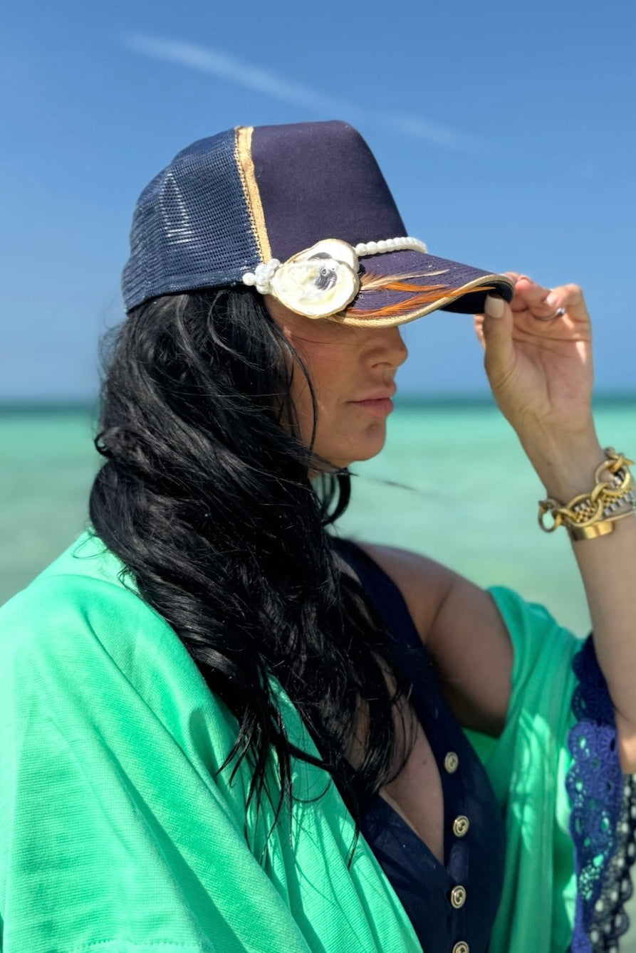 Judith March trucker hat Judith March White & Pink Trucker Hat With Gold Sequin “GA  main image 4