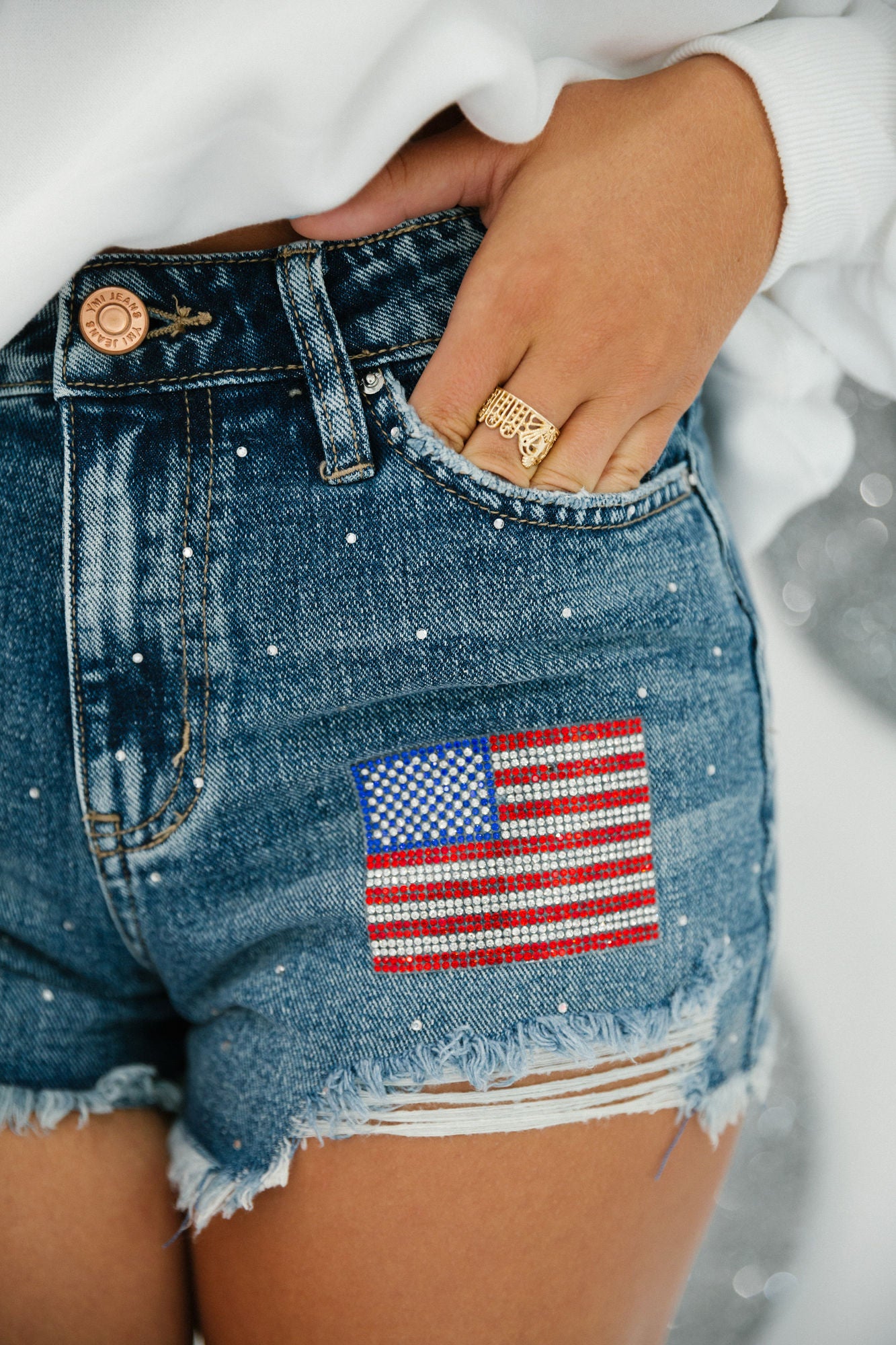 USA PATCH DENIM SHORTS Shorts Judith March