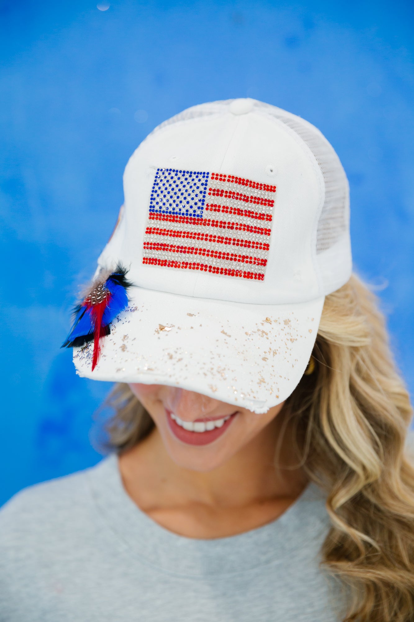 AMERICAN FLAG WHITE HAT HAT Judith March