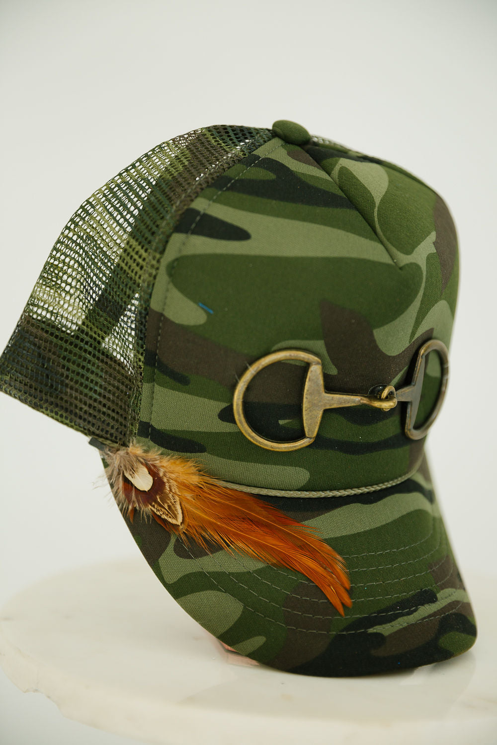 OFF TO THE RACES CAMO TRUCKER HAT TRUCKER HAT Judith March