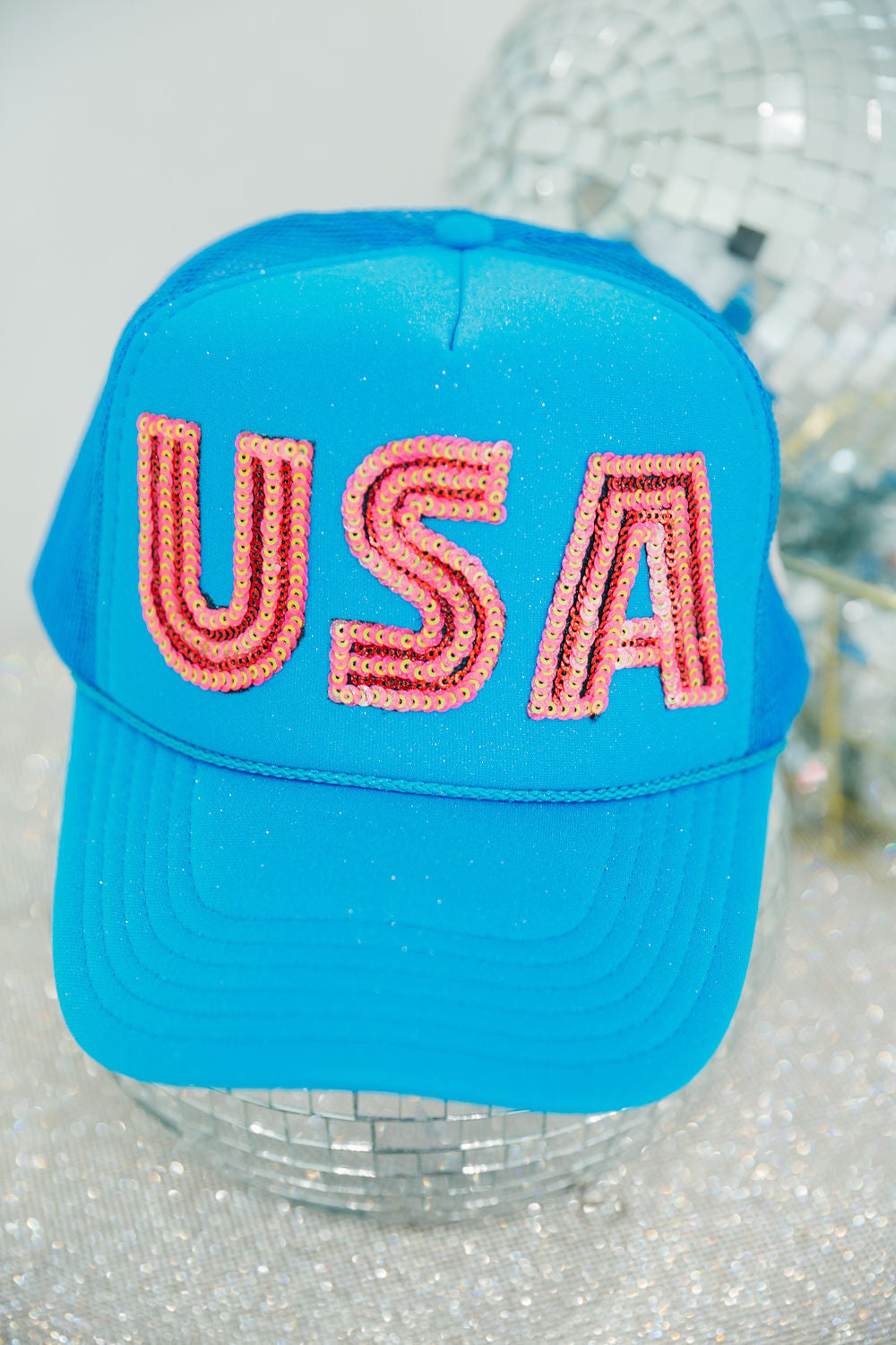 PINK SEQUIN USA TRUCKER HAT TRUCKER HAT Judith March