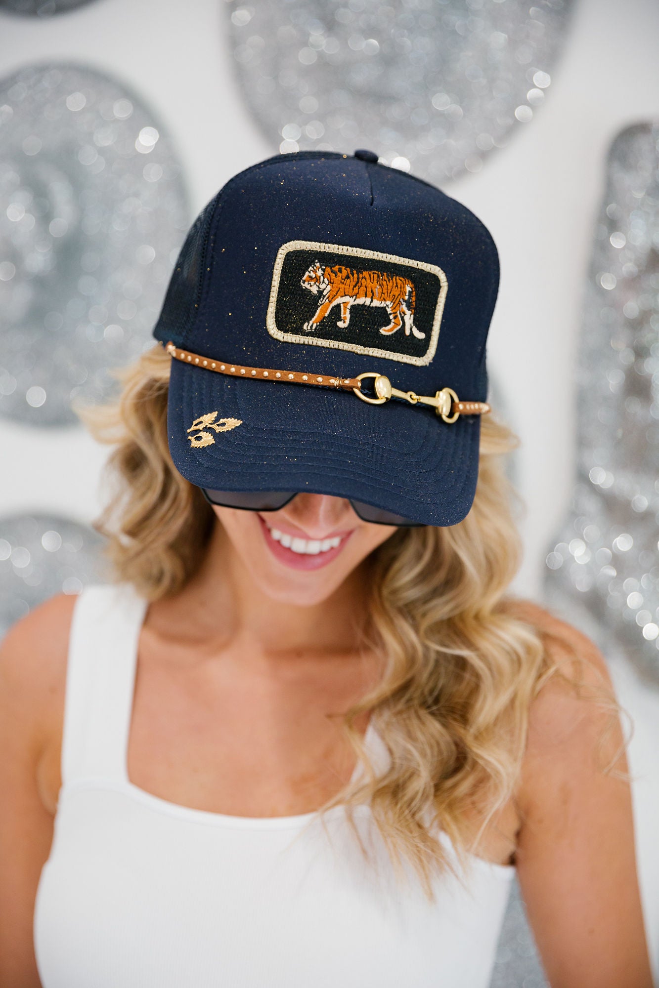 TIGER NAVY GLITTER TRUCKER HAT LIMITED EDITION Judith March