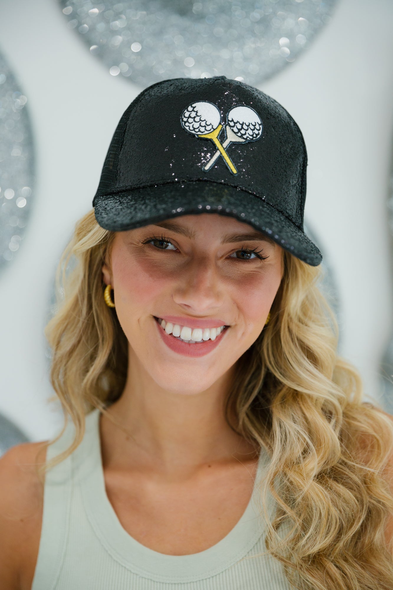 TEE TIME BLACK GLITTER TRUCKER HAT HAT Judith March