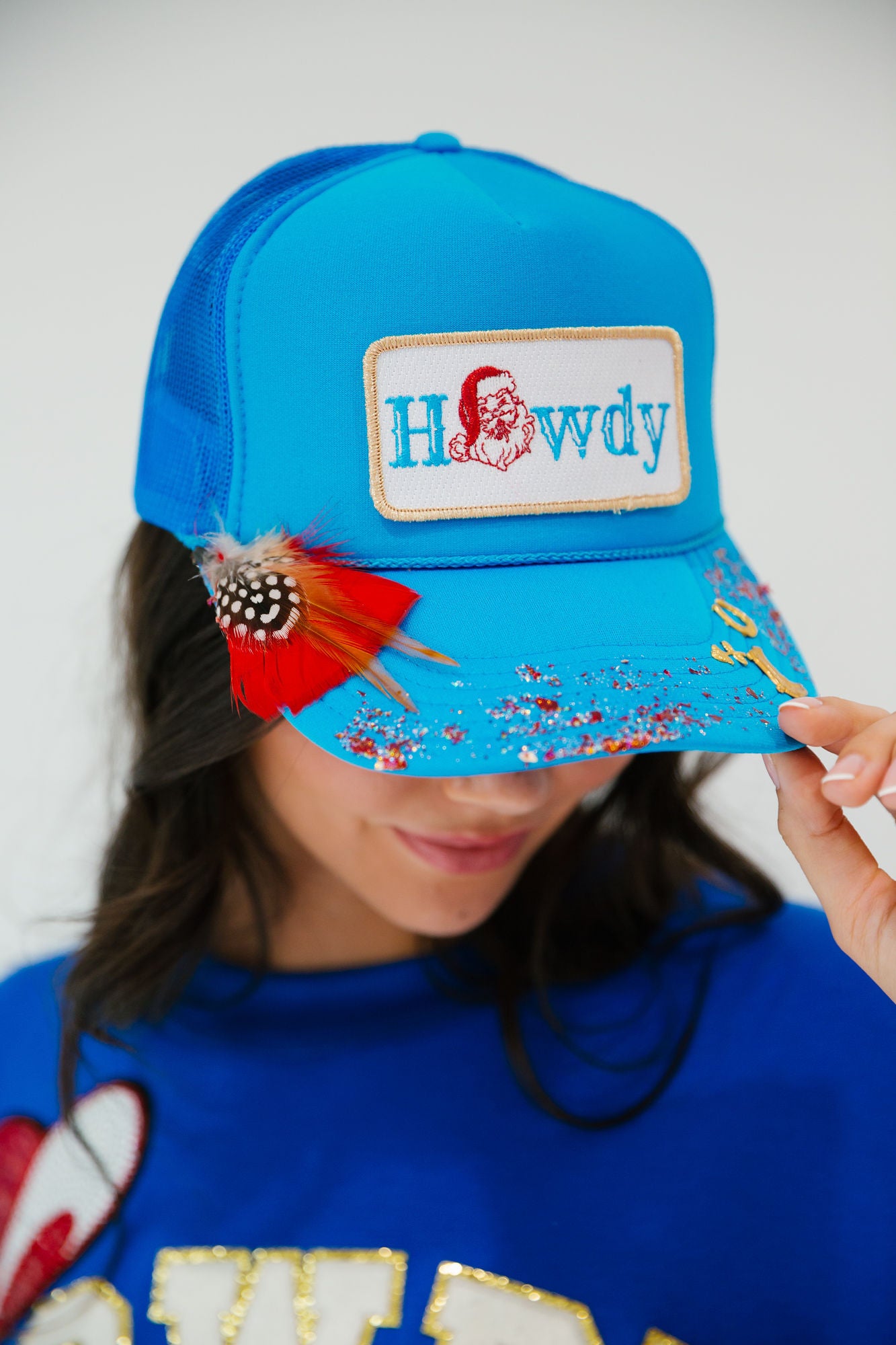 HOWDY SANTA BLUE TRUCKER HAT HAT Judith March