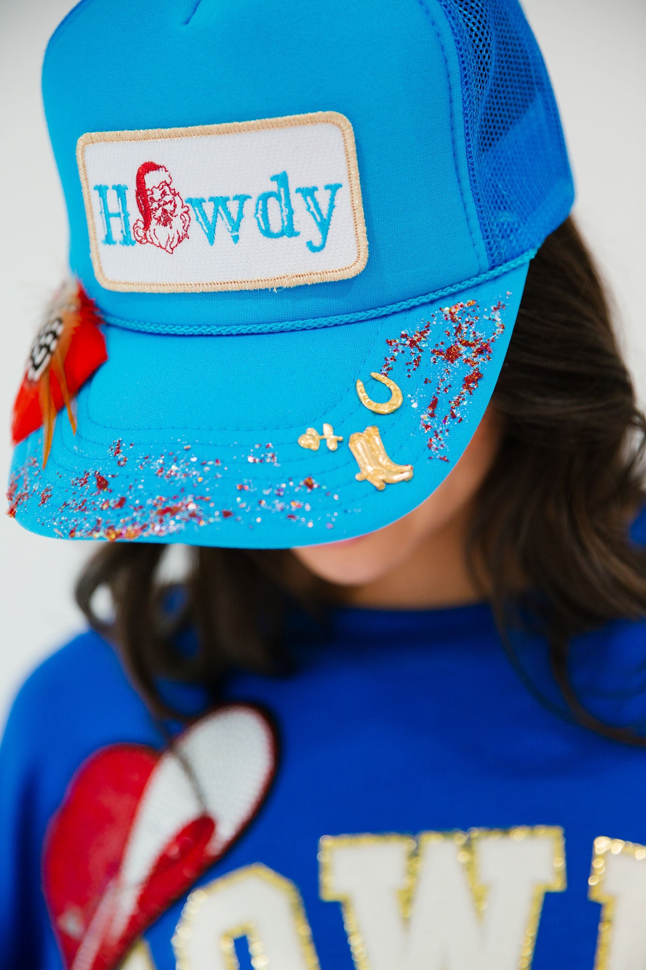 HOWDY SANTA BLUE TRUCKER HAT HAT Judith March