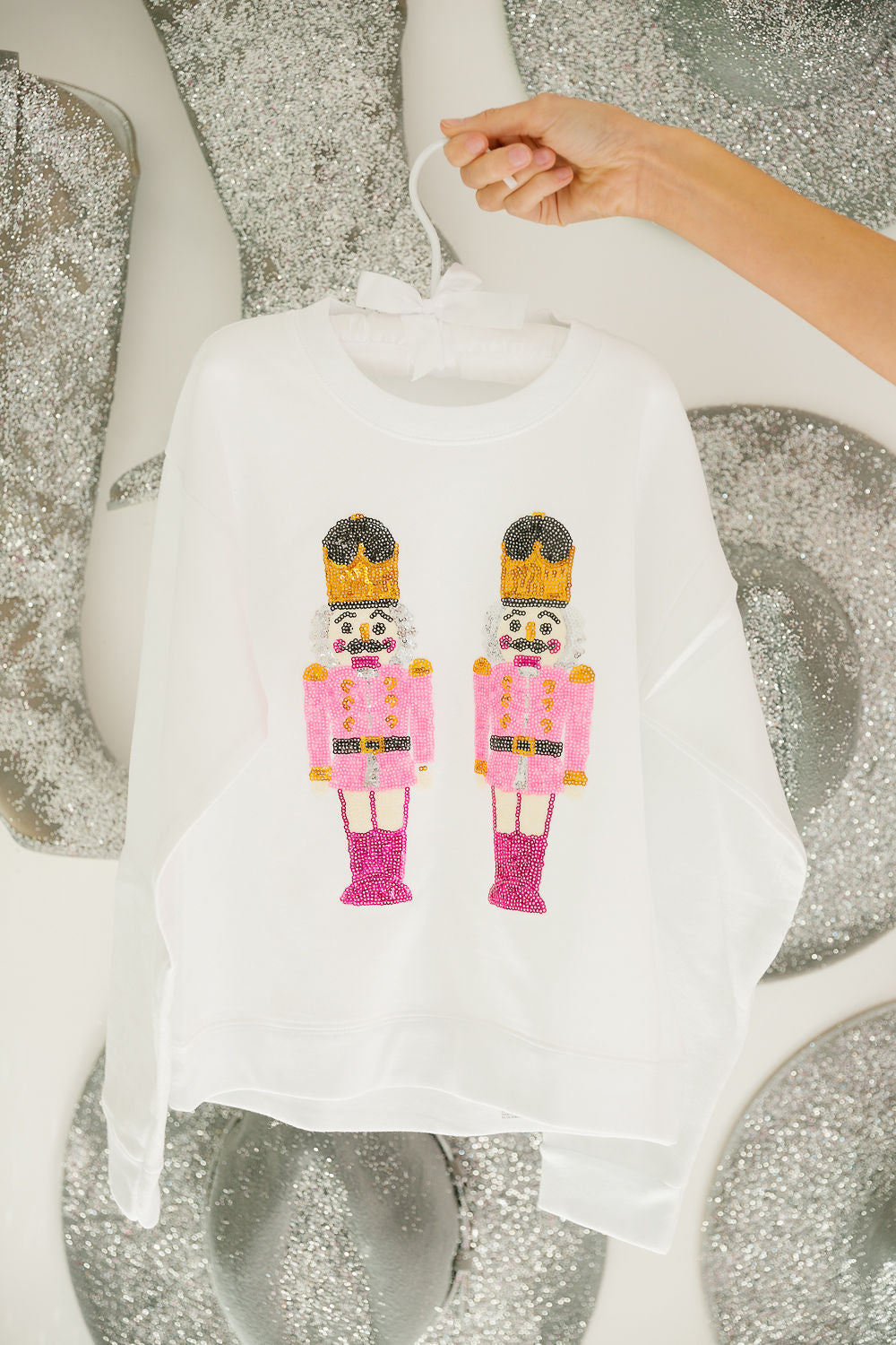 MINI KIDS SEQUIN NUTCRACKER PULLOVERS PULLOVER Judith March X-SMALL (2-4) WHITE W/ PINK NUTCRACKERS