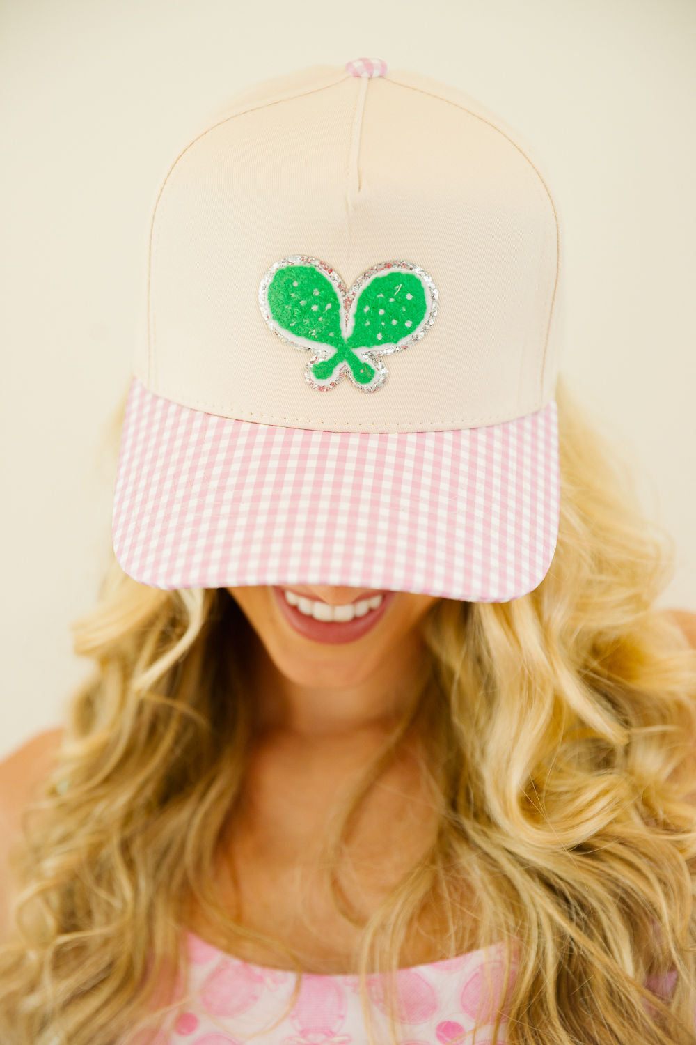 TENNIS GINGHAM STRUCTURED HAT TRUCKER HAT Judith March