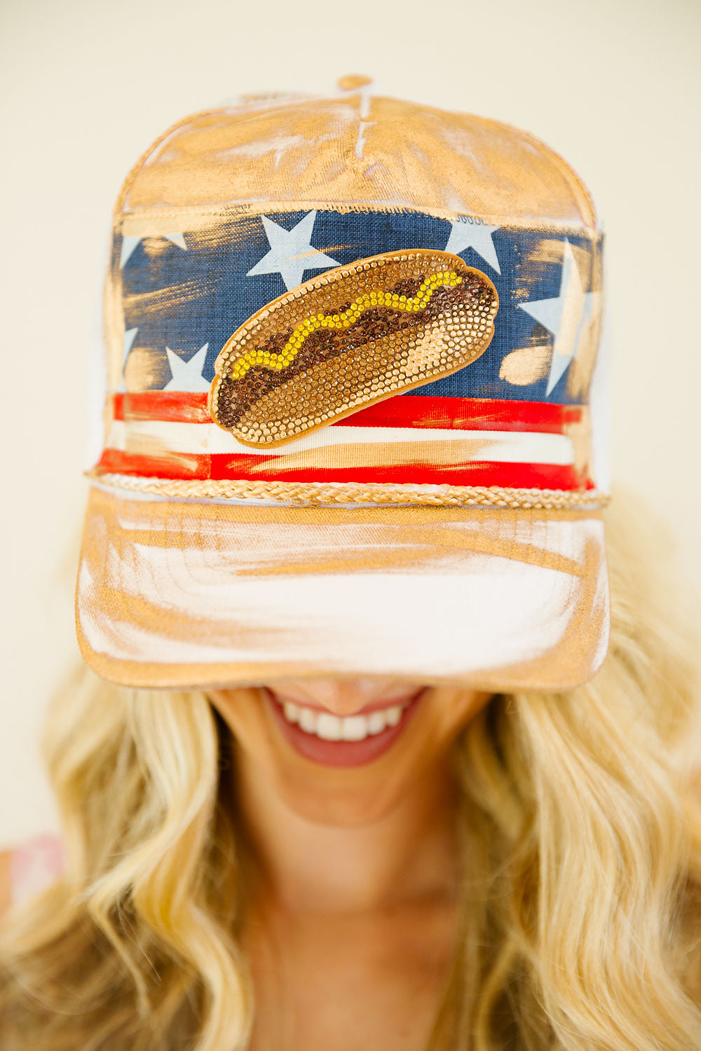 PATRIOT HOTDOG STRUCTURED HAT TRUCKER HAT Judith March