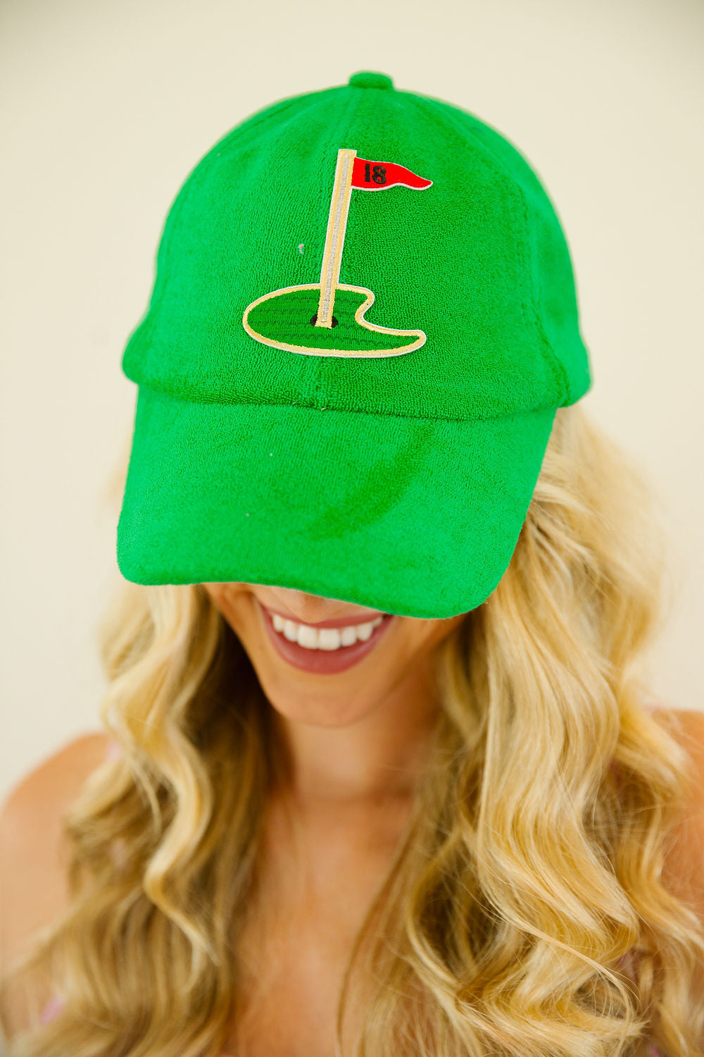 18TH HOLE GREEN TERRY HAT TRUCKER HAT Judith March