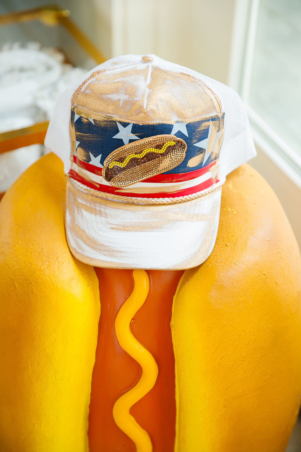 PATRIOT HOTDOG STRUCTURED HAT TRUCKER HAT Judith March