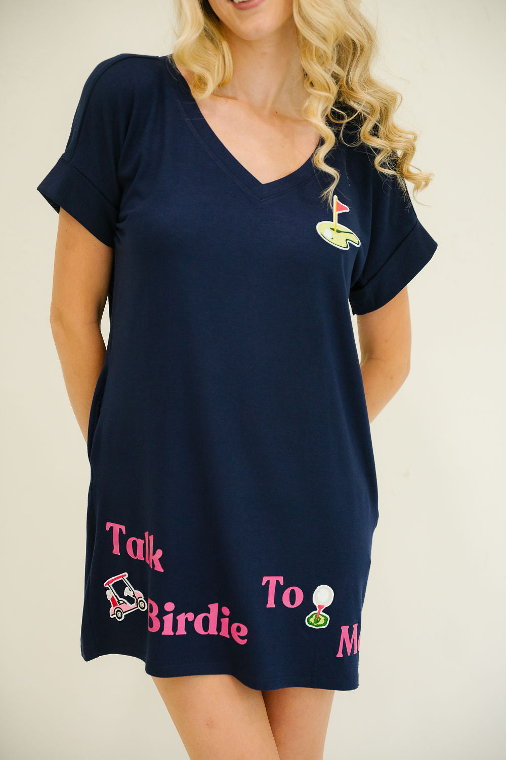 TALK BIRDIE TO ME NAVY T-SHIRT DRESS DRESS Judith March