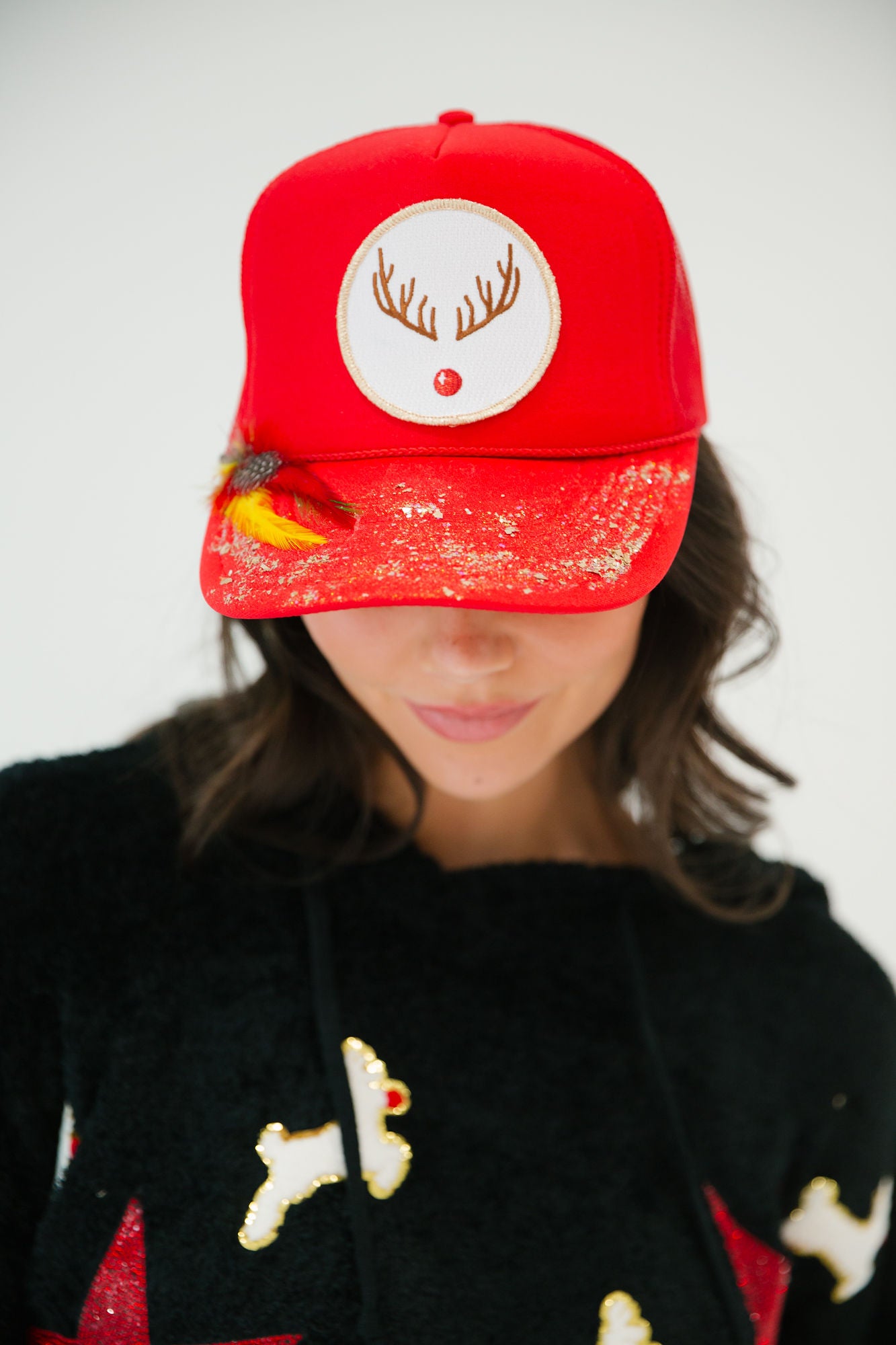 METALLIC RUDOLPH RED TRUCKER HAT HAT Judith March