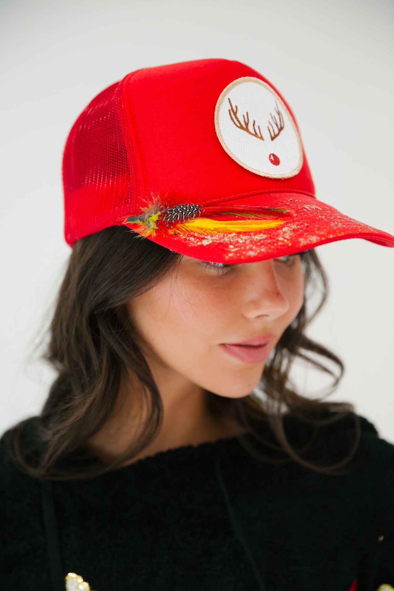 METALLIC RUDOLPH RED TRUCKER HAT HAT Judith March
