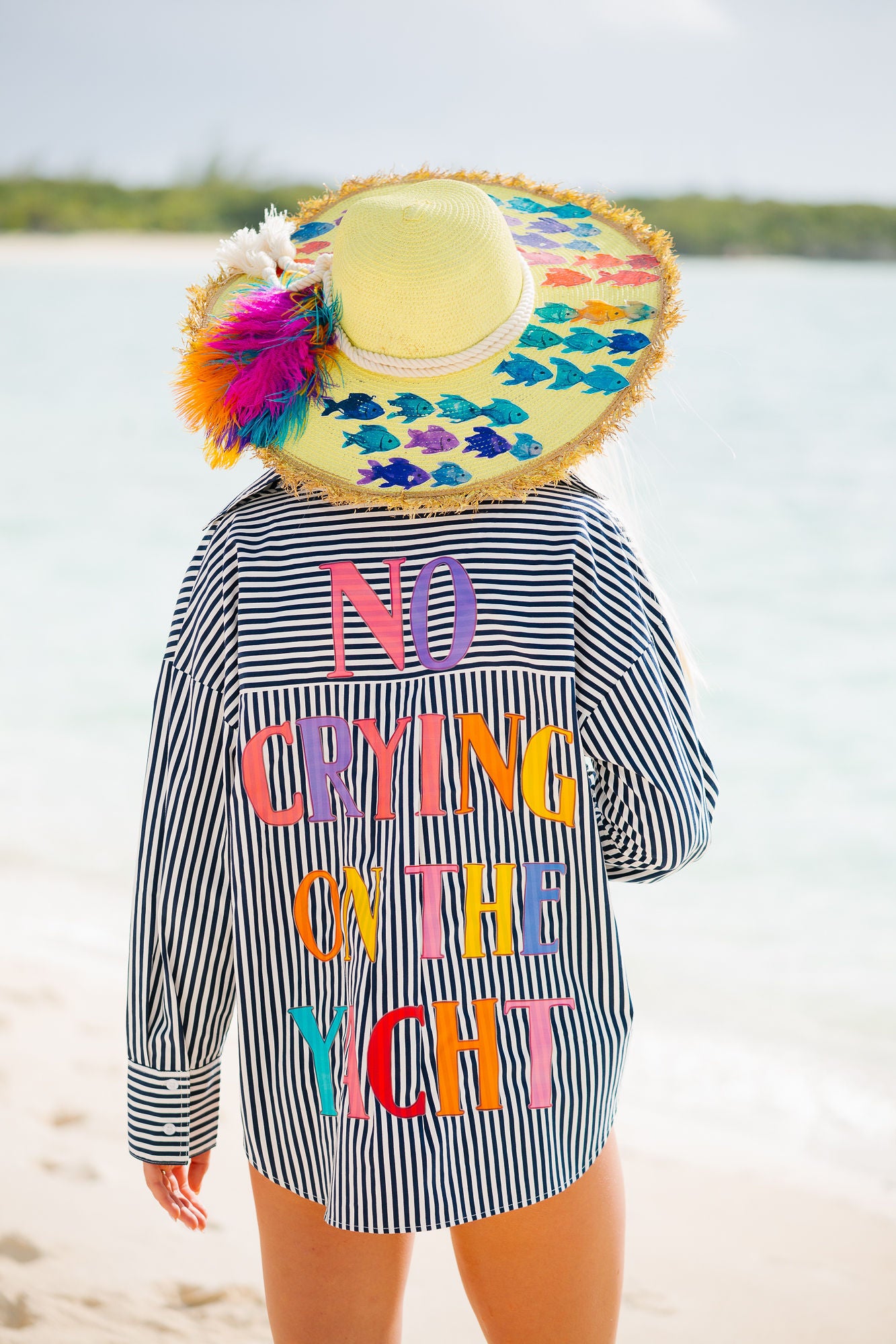 NO CRYING ON THE YACHT STRIPED BUTTON DOWN Button Down Judith March