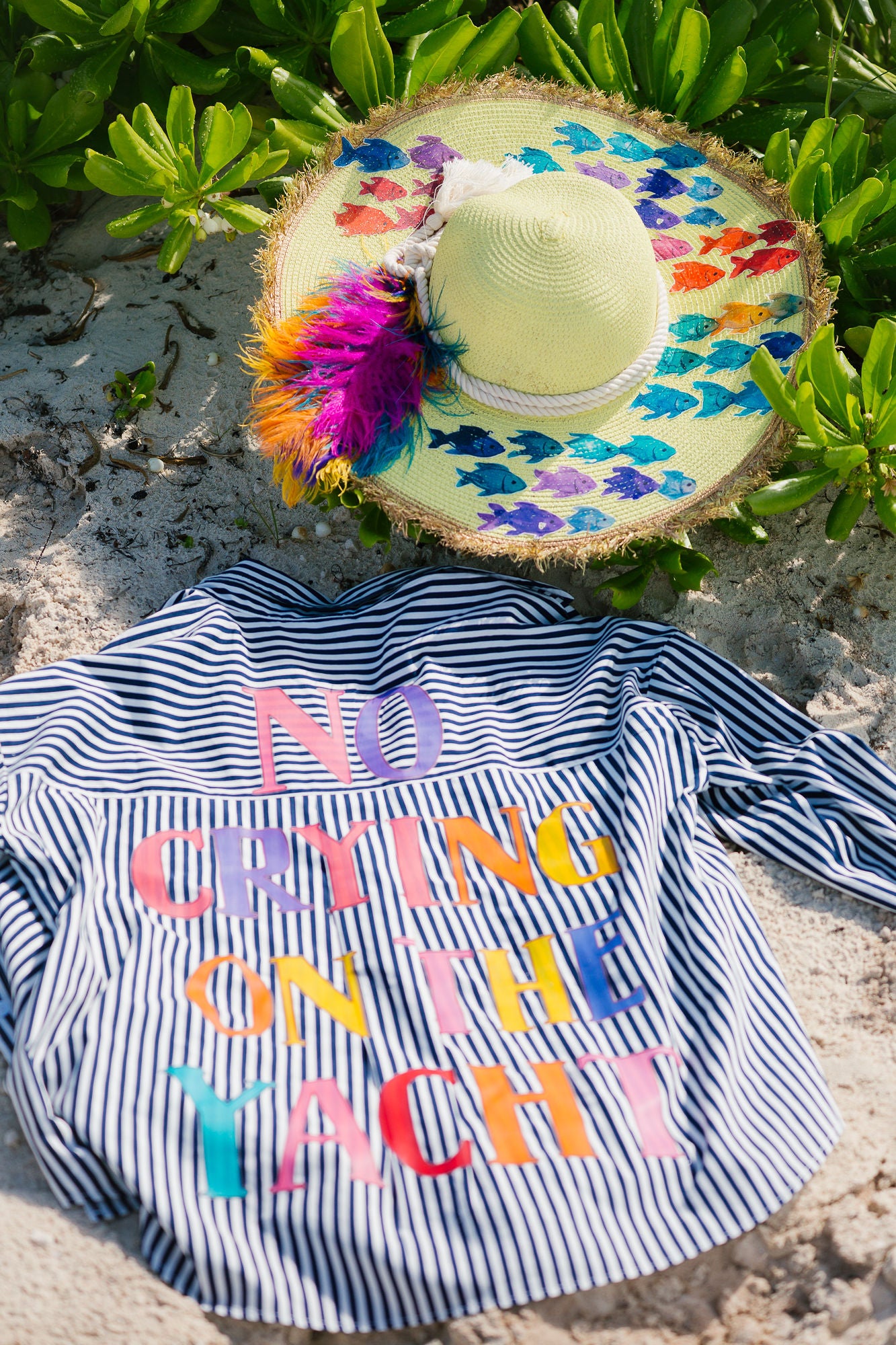 NO CRYING ON THE YACHT STRIPED BUTTON DOWN Button Down Judith March