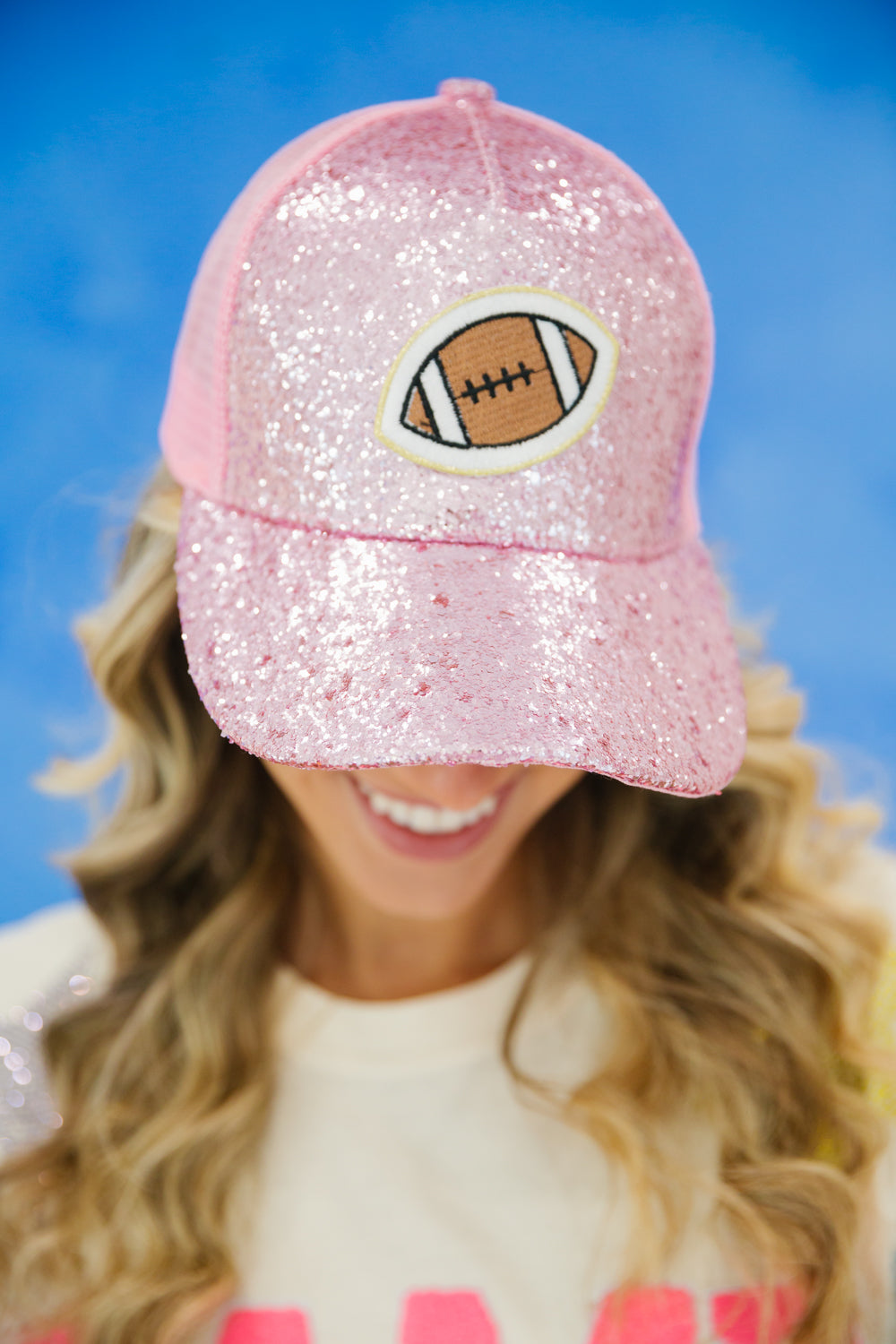 TOUCHDOWN PINK GLITTER HAT gameday23 Judith March