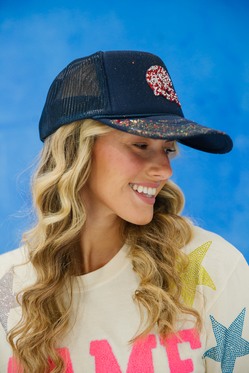 FOOTBALL HELMET GLITTER TRUCKER HAT – Judith March