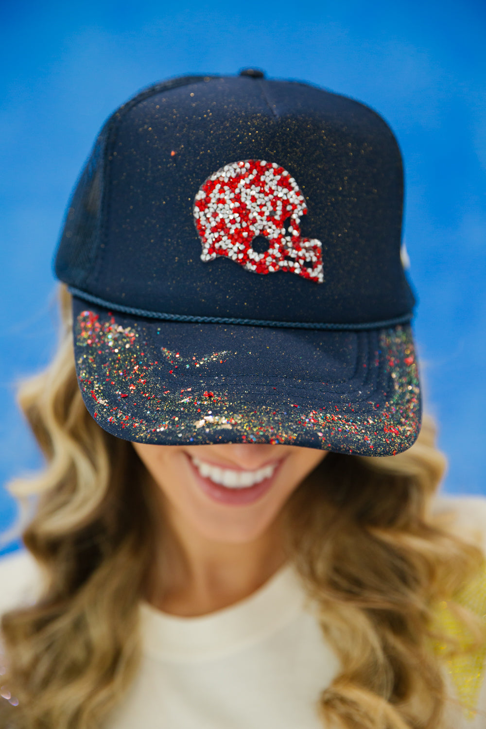 Judith March Football Trucker Hat FOOTBALL HELMET GLITTER TRUCKER HAT – Judith March main image 2