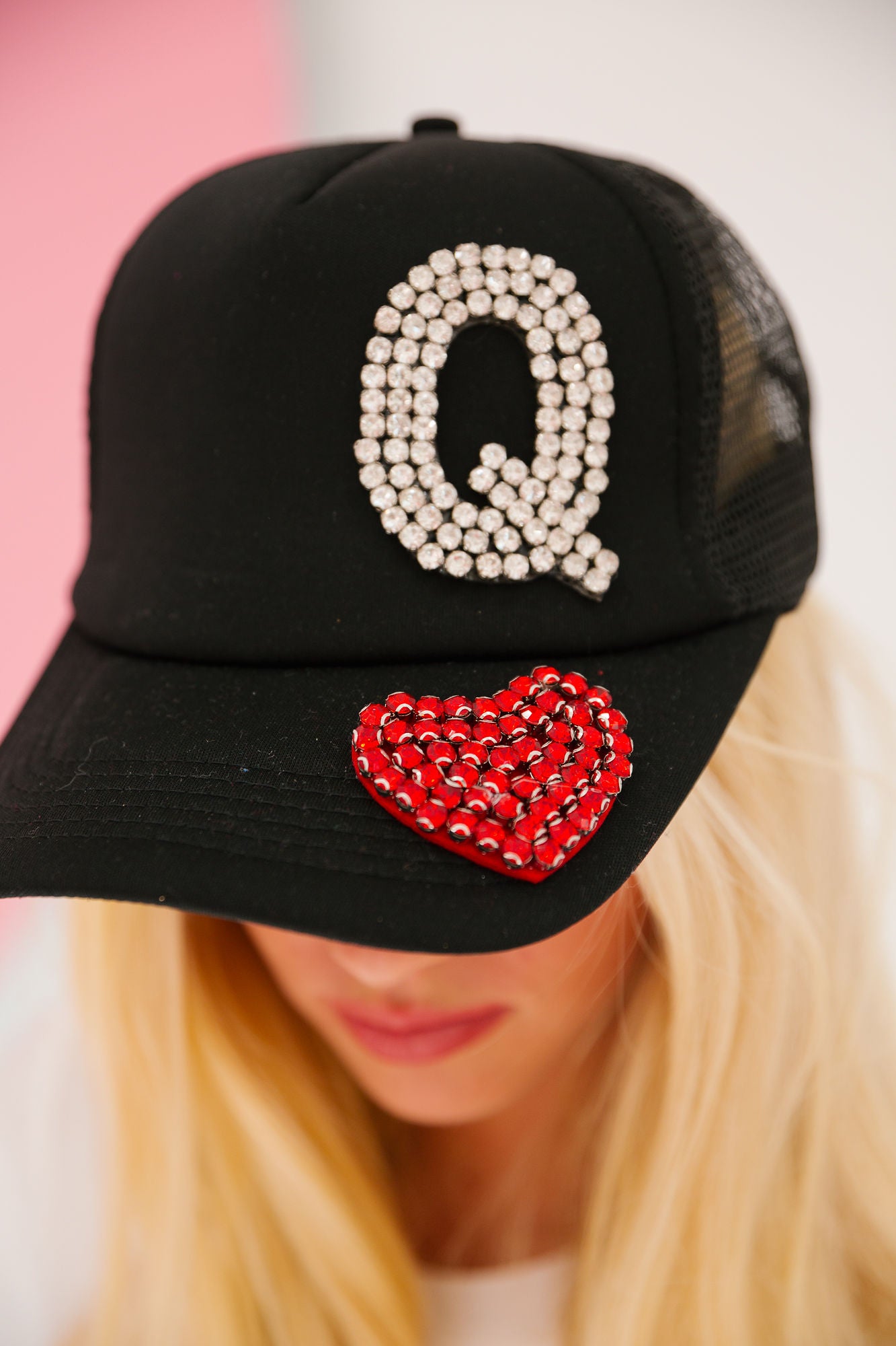 QUEEN OF HEARTS BLACK TRUCKER HAT HAT Judith March