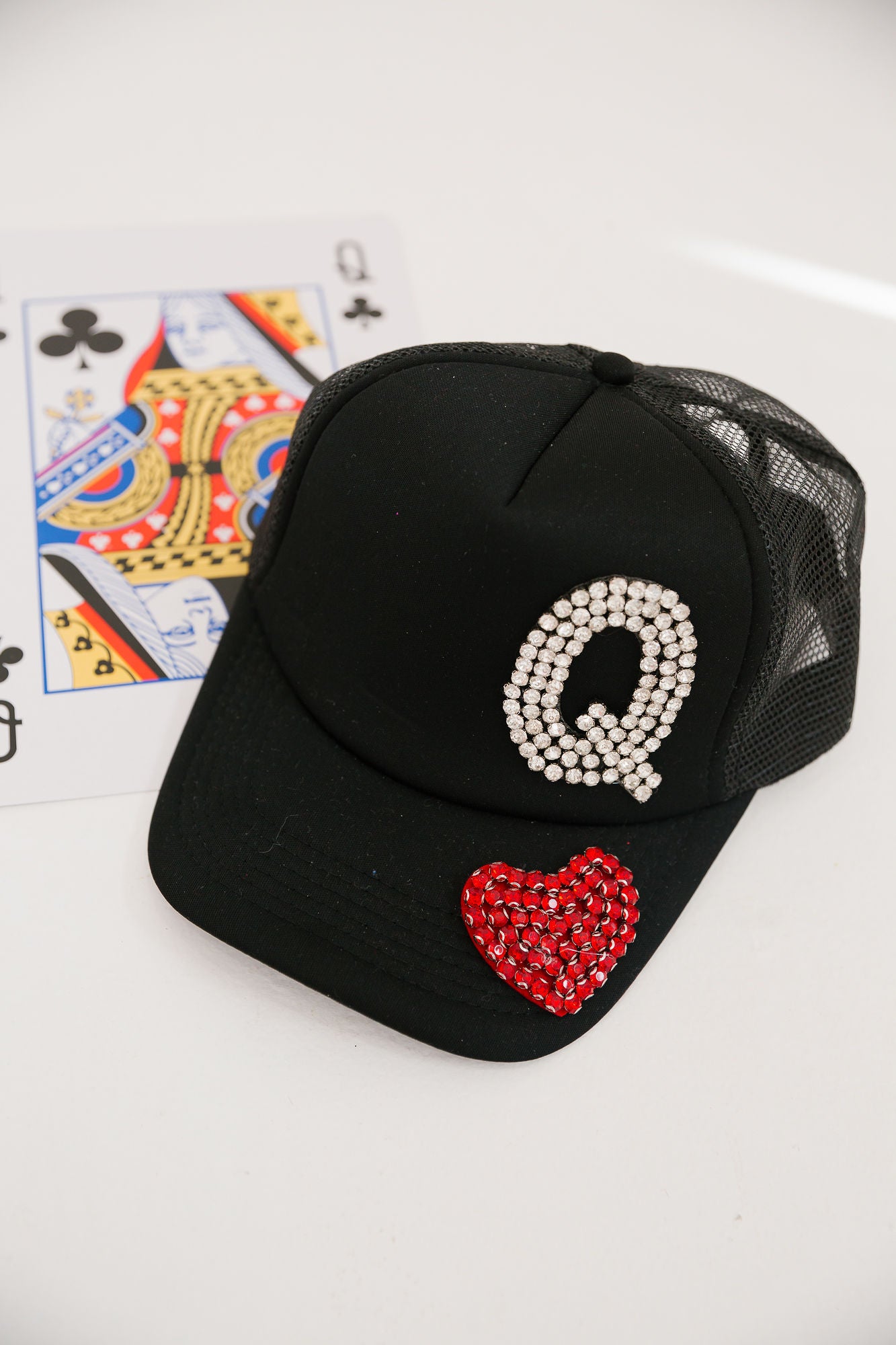 QUEEN OF HEARTS BLACK TRUCKER HAT HAT Judith March