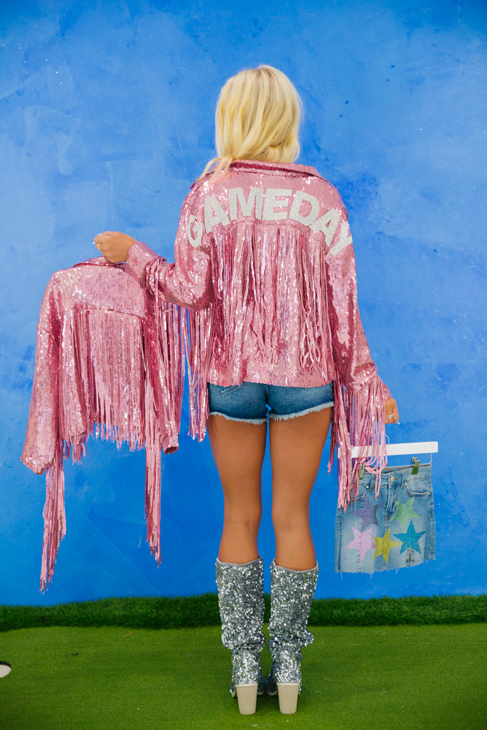 Blue Buttercup Hot Pink Sequin Fringe Jacket Hot Pink / M