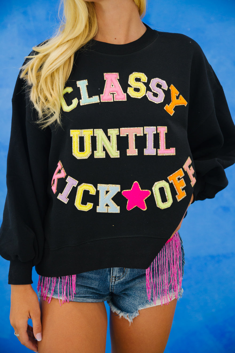 CLASSY UNTIL KICKOFF COLORFUL PULLOVER FLARES Judith March