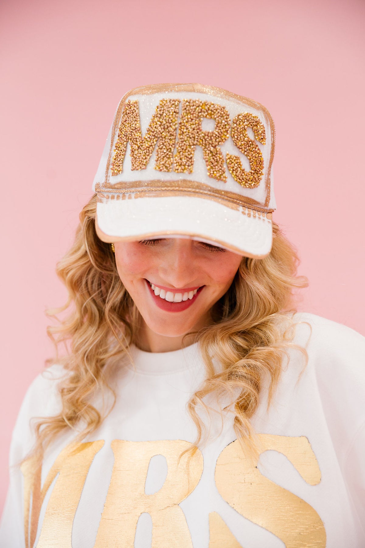 Judith March Tan \'Mrs\' Hat with White Veil GOING TO THE CHAPEL SUN HAT – Judith March main image 2
