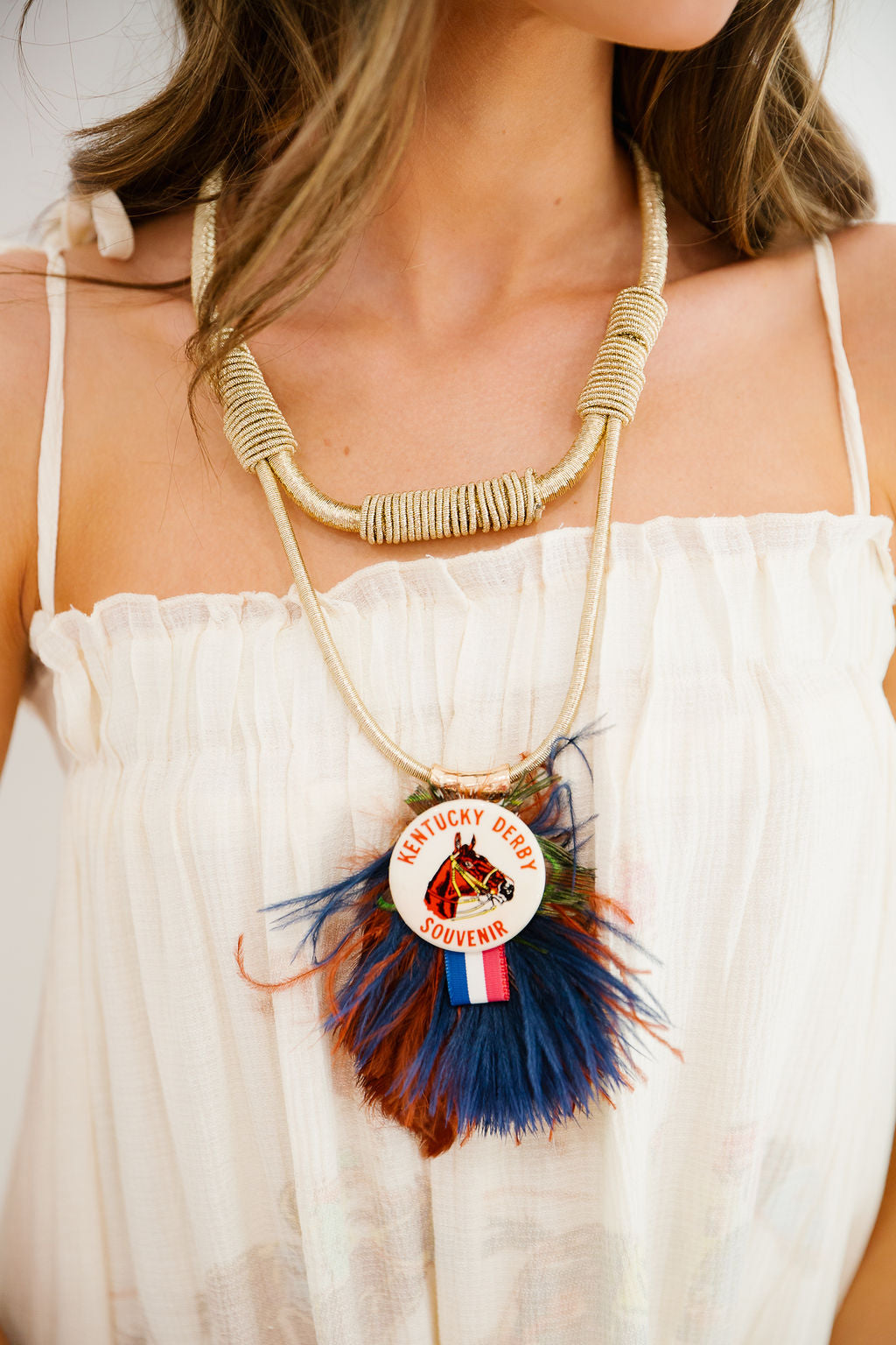 VINTAGE KENTUCKY DERBY FEATHER NECKLACE NECKLACE Judith March