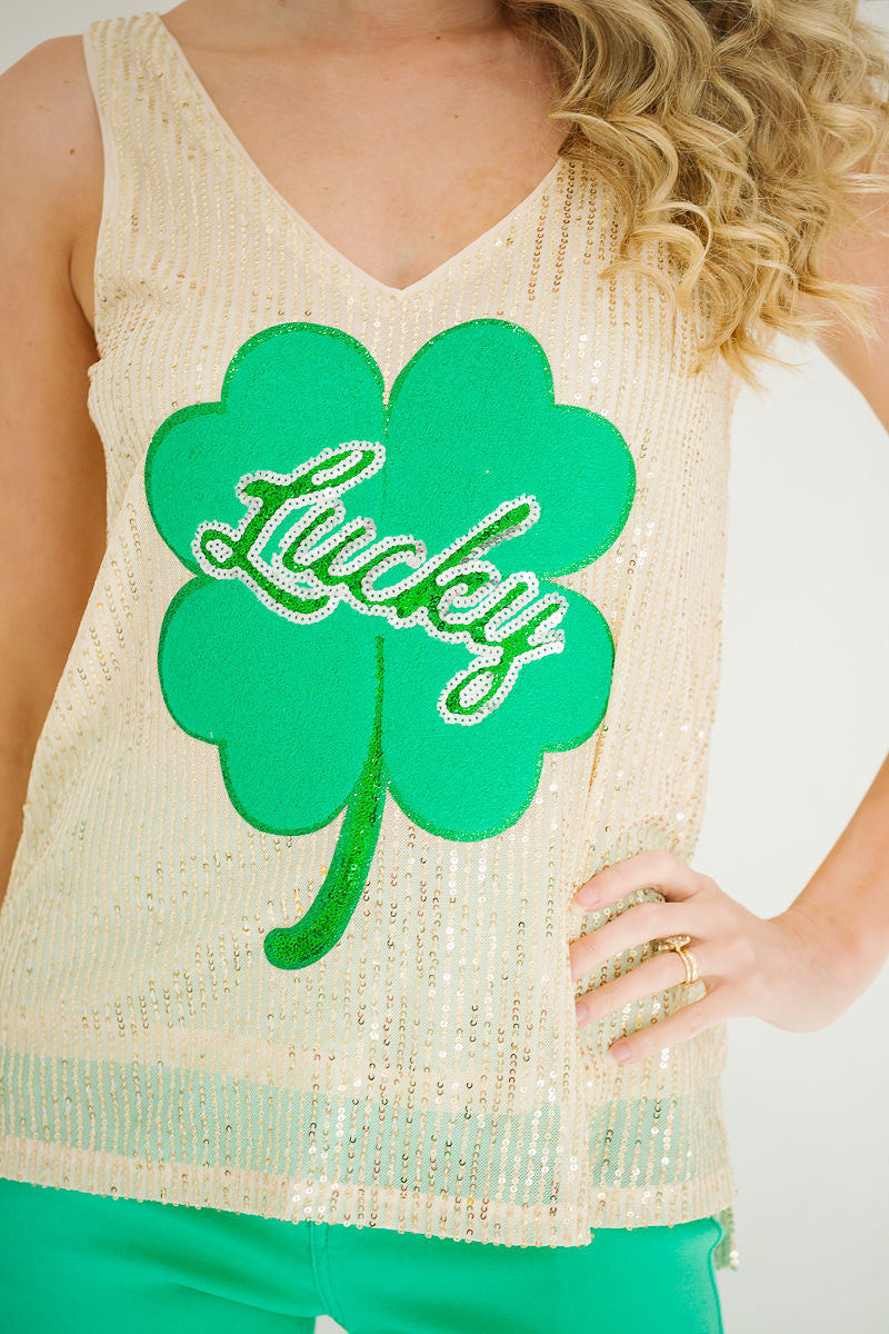 LUCKY CLOVER GOLD SEQUIN TANK TANK Judith March