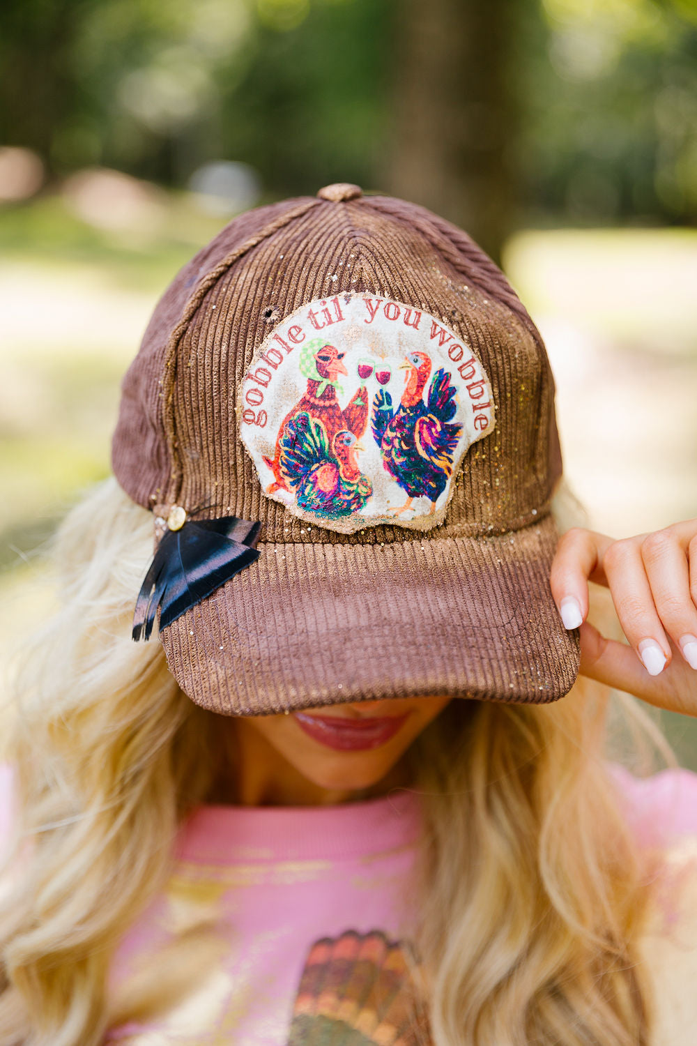 GOBBLE TIL' YOU WOBBLE CORDUROY HAT TRUCKER HAT Judith March