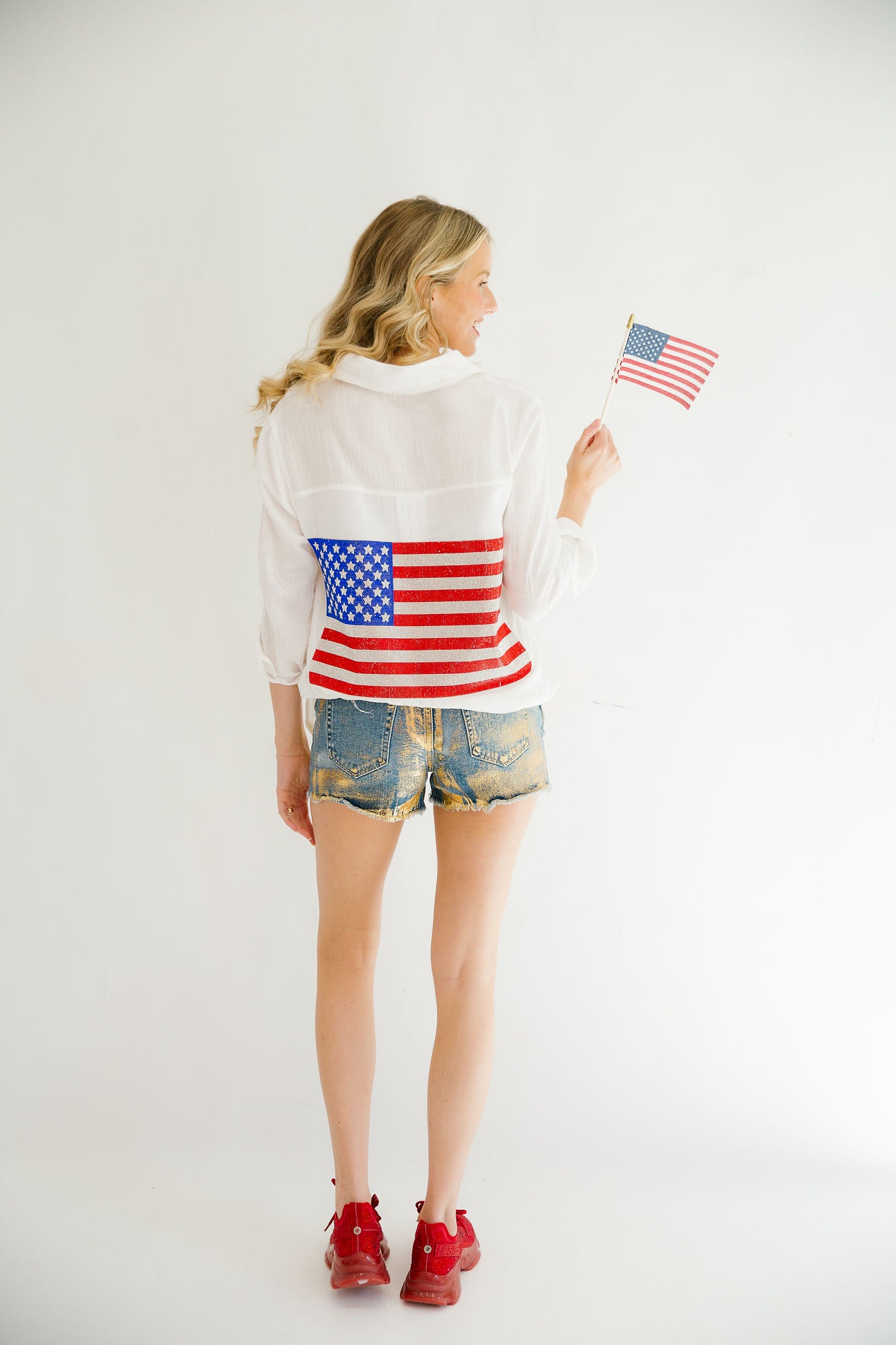 AMERICAN FLAG WHITE BUTTON DOWN Button Down Judith March