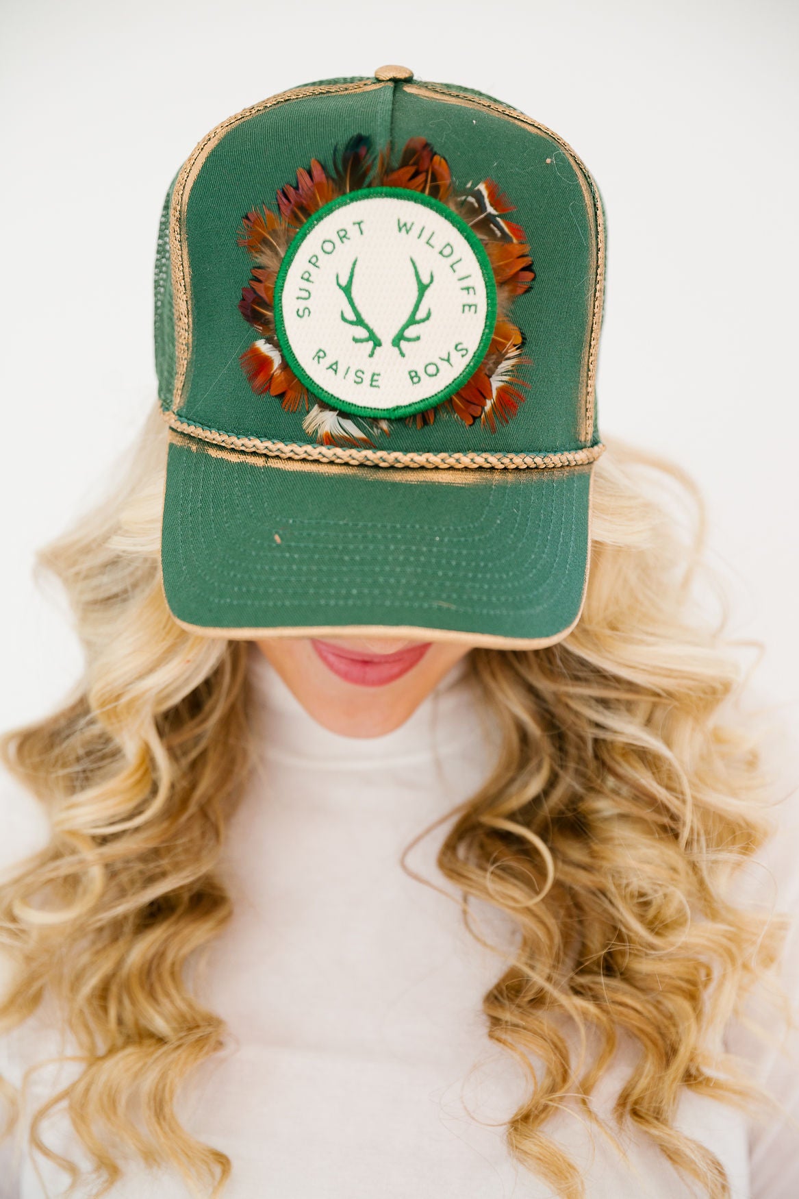 SUPPORT WILDLIFE RAISE BOYS GREEN STRUCTURED HAT TRUCKER HAT Judith March