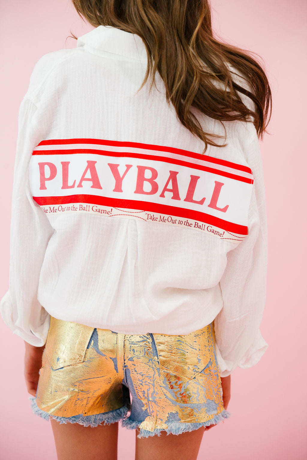 PLAY BALL WHITE BUTTON DOWN Button Down Judith March