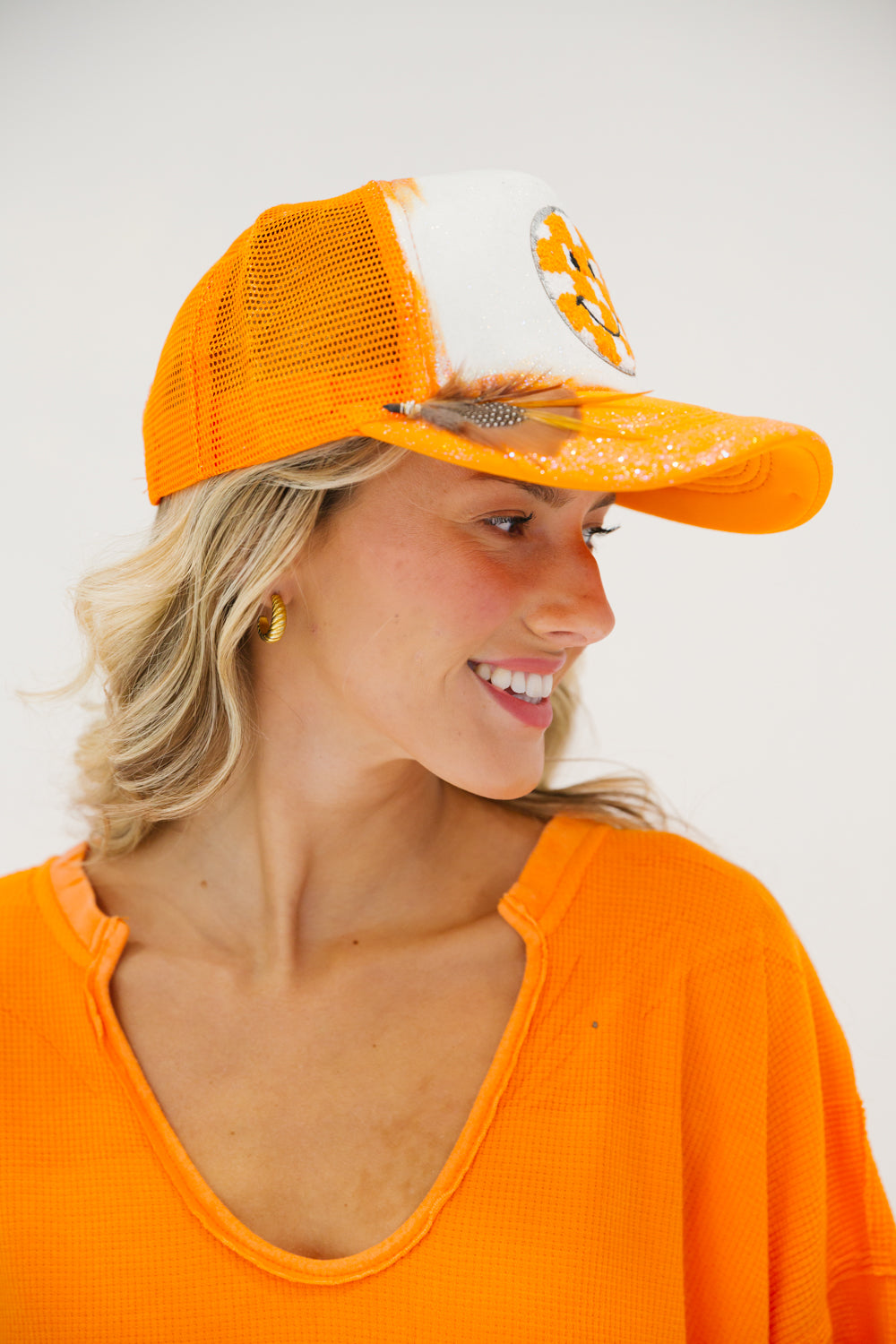 CHECKERED SMILEY TEXAS TRUCKER HAT gameday23 Judith March