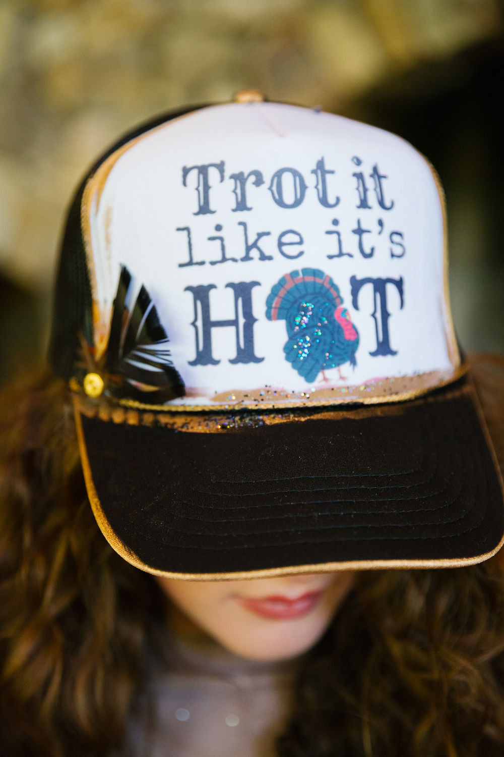 TROT IT LIKE IT'S HOT BLACK TRUCKER HAT TRUCKER HAT Judith March