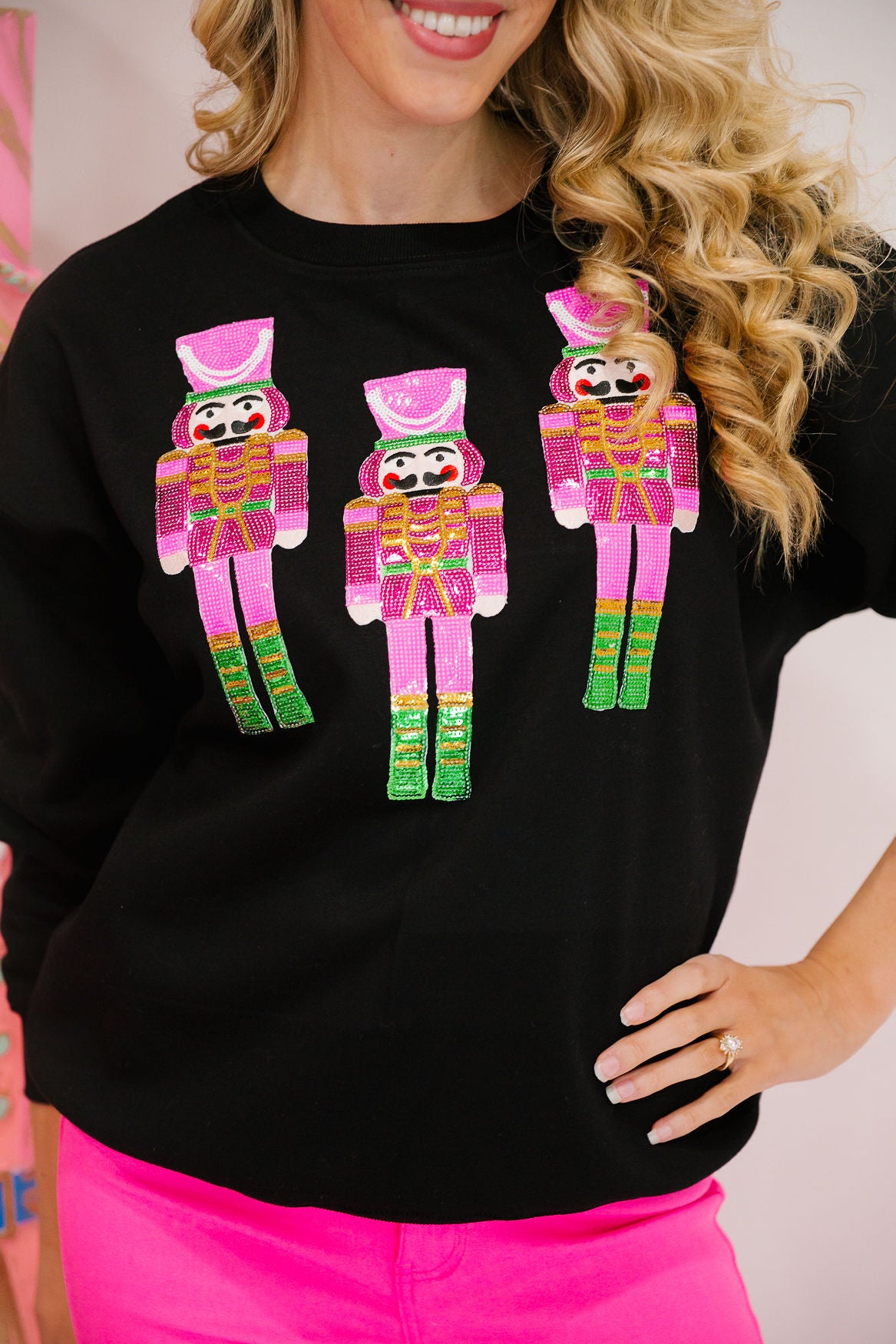 PINK SEQUIN NUTCRACKER BLACK PULLOVER PULLOVER Judith March