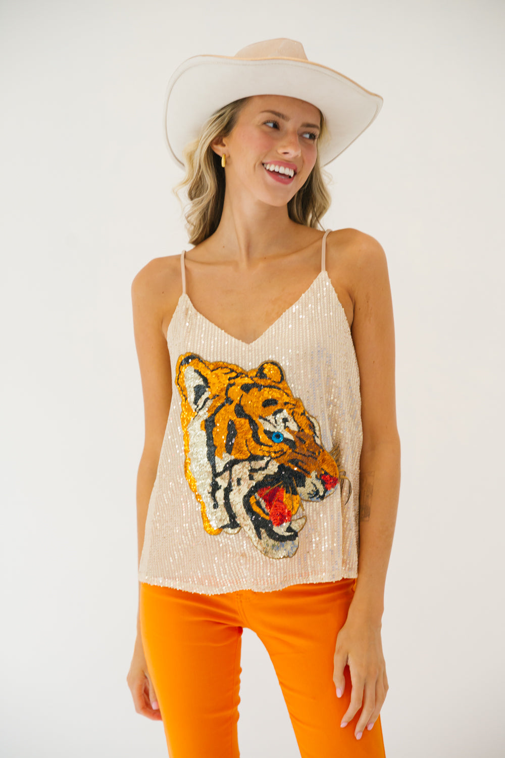 IN THE JUNGLE GOLD SEQUIN TANK TOP Judith March