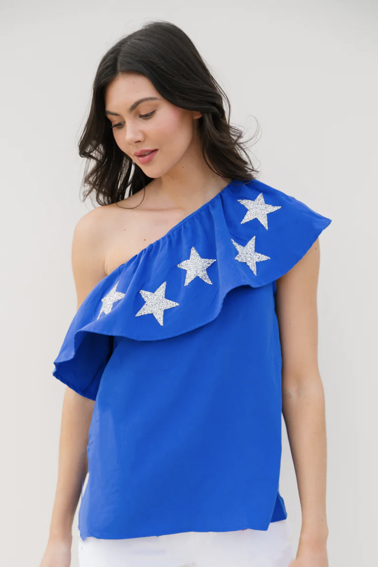 Royal blue one online shoulder top