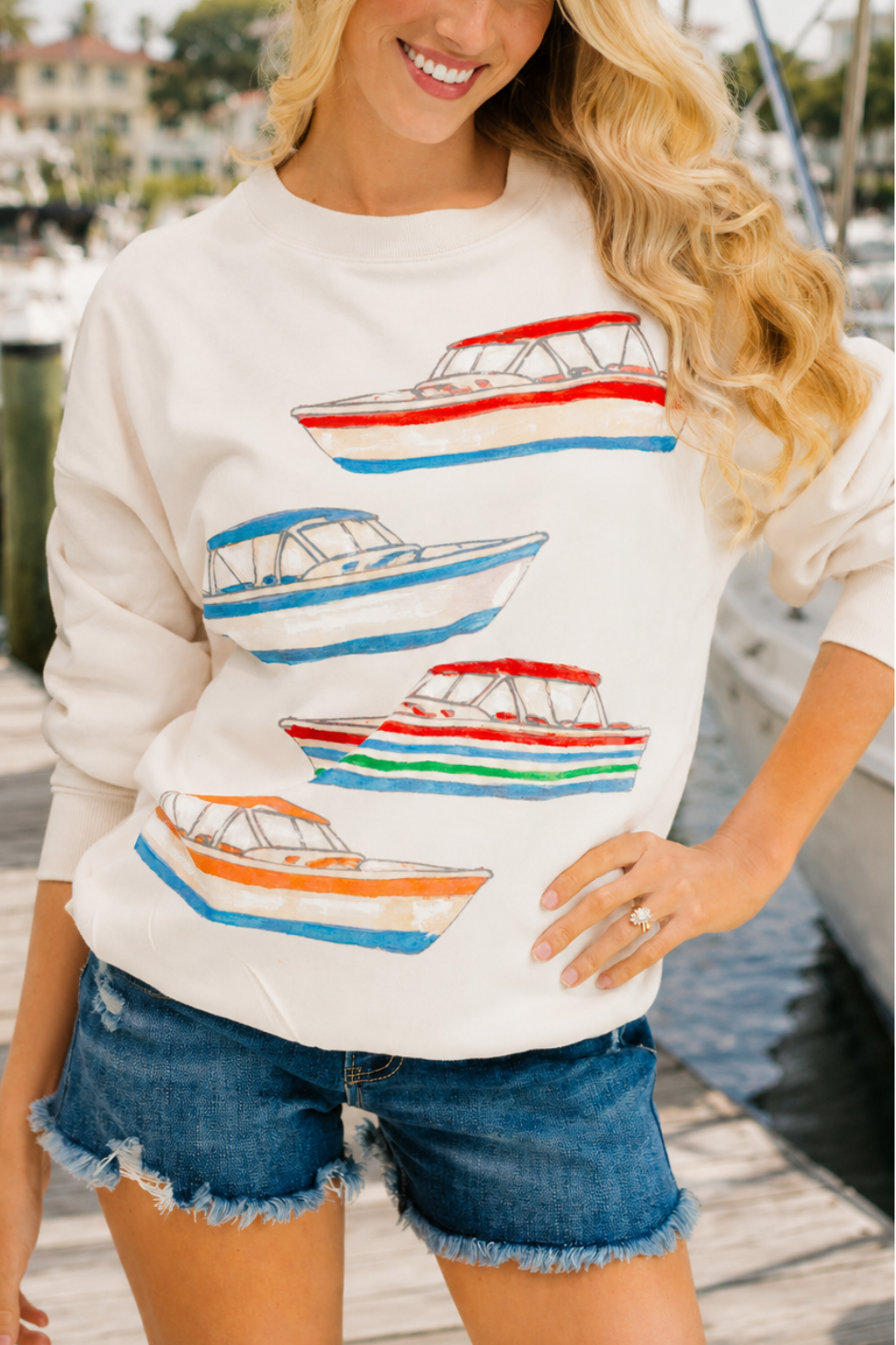 COASTAL CRUISER HAND PAINTED CREAM PULLOVER PULLOVER Judith March