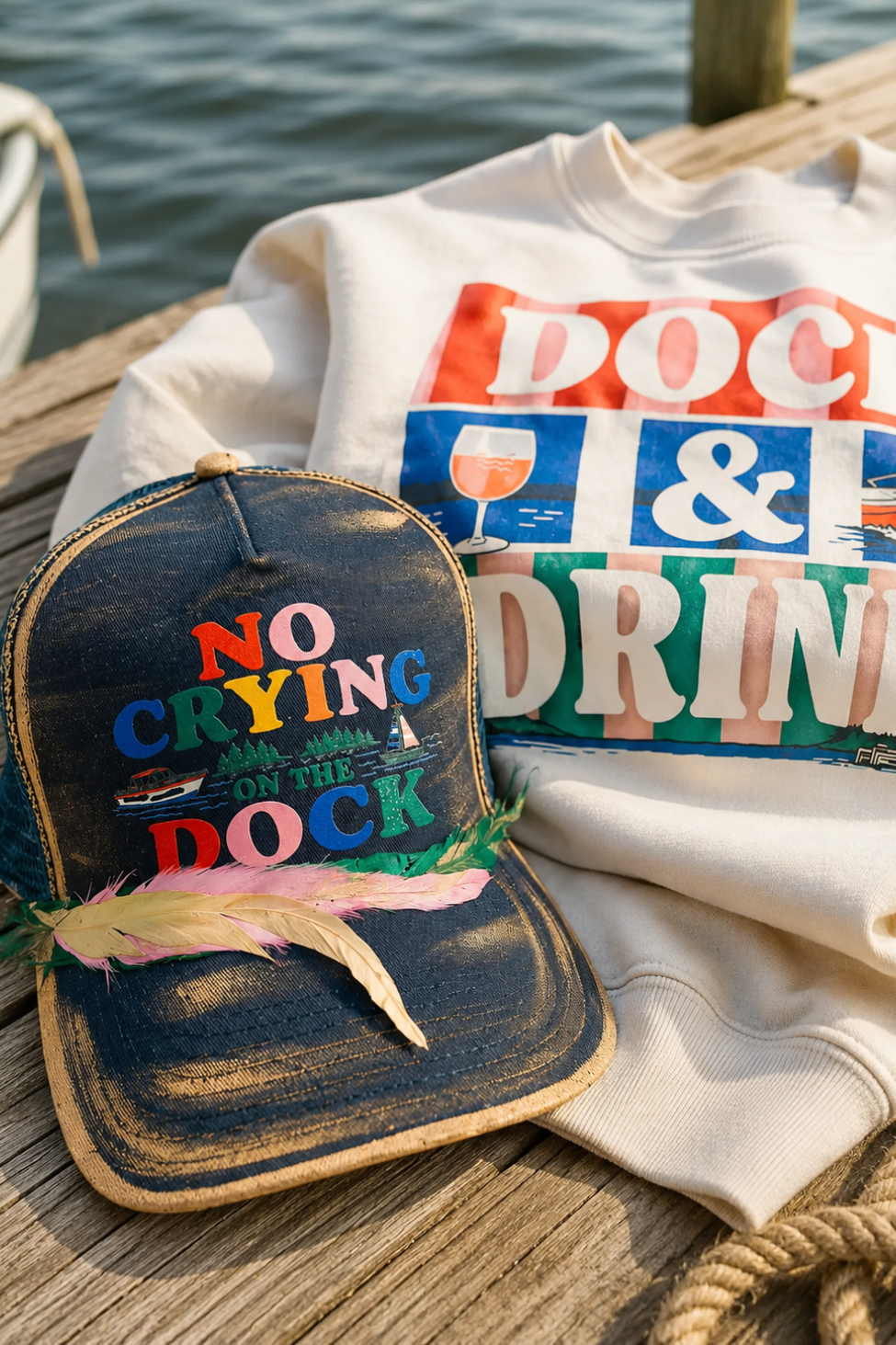 NO CRYING ON THE DOCK NAVY STRUCTURED HAT HAT Judith March