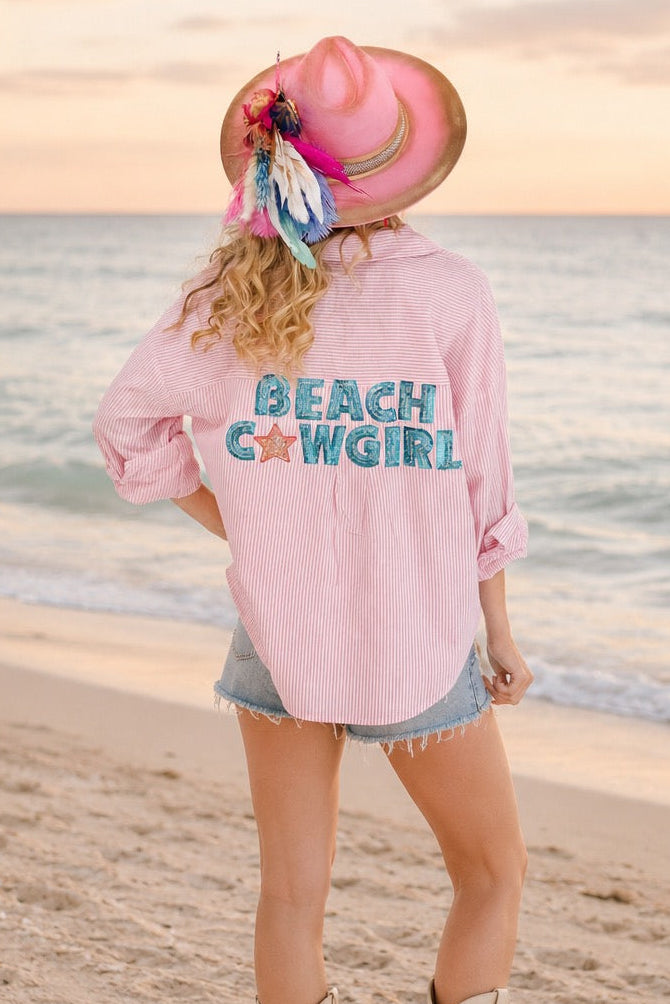 BEACH COWGIRL PINK STRIPED BUTTON DOWN Button Down Judith March