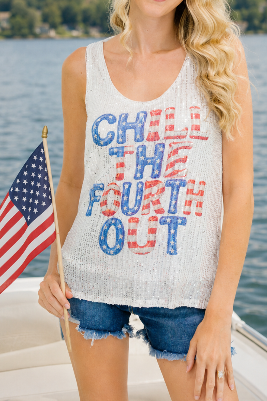 CHILL THE FOURTH OUT SILVER SEQUIN TANK TANK Judith March